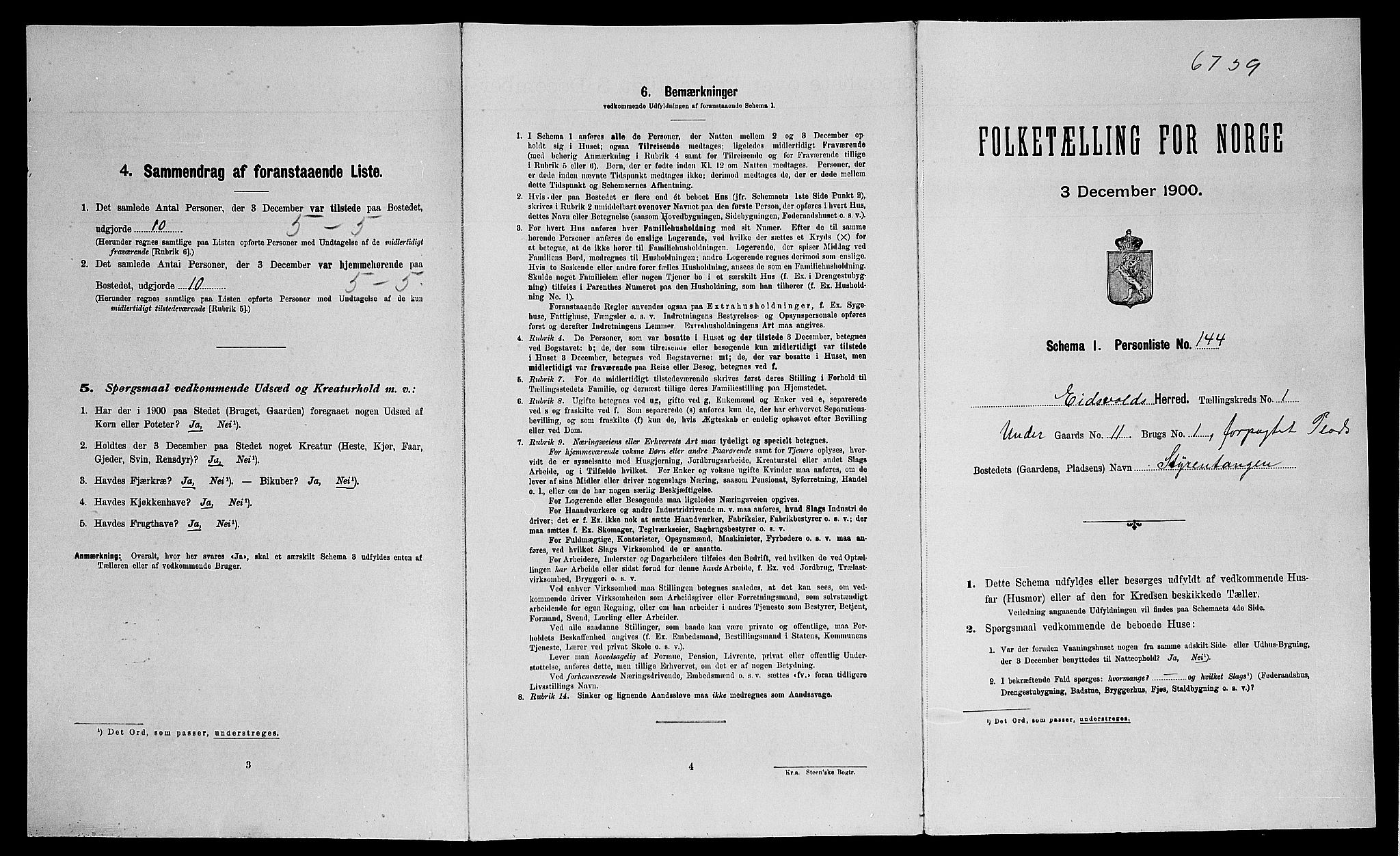SAO, Folketelling 1900 for 0237 Eidsvoll herred, 1900