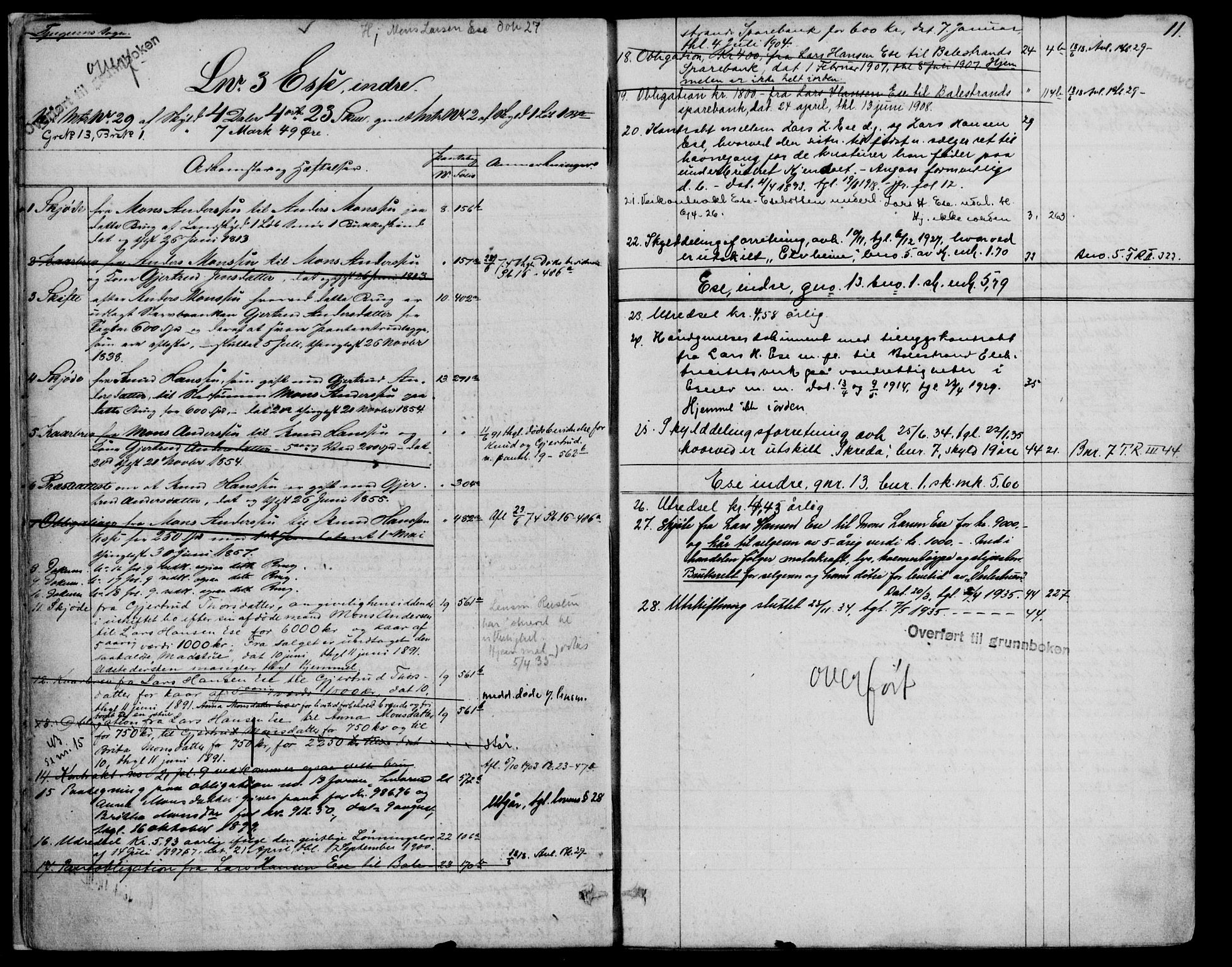 Ytre Sogn tingrett, AV/SAB-A-2601/1/G/Gaa/L0015: Panteregister nr. II.A.a.15, 1800-1950, s. 11