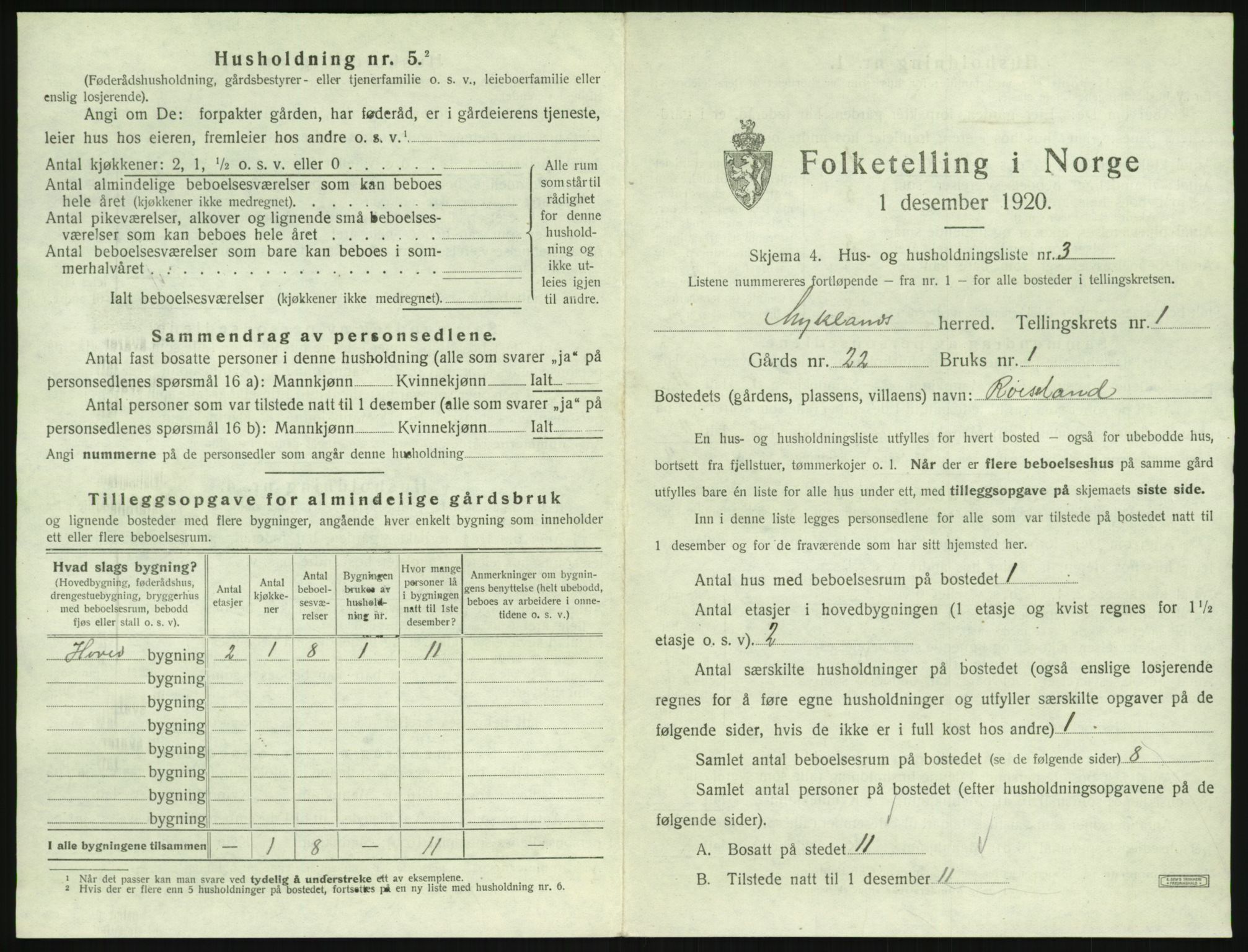 SAK, Folketelling 1920 for 0932 Mykland herred, 1920, s. 30