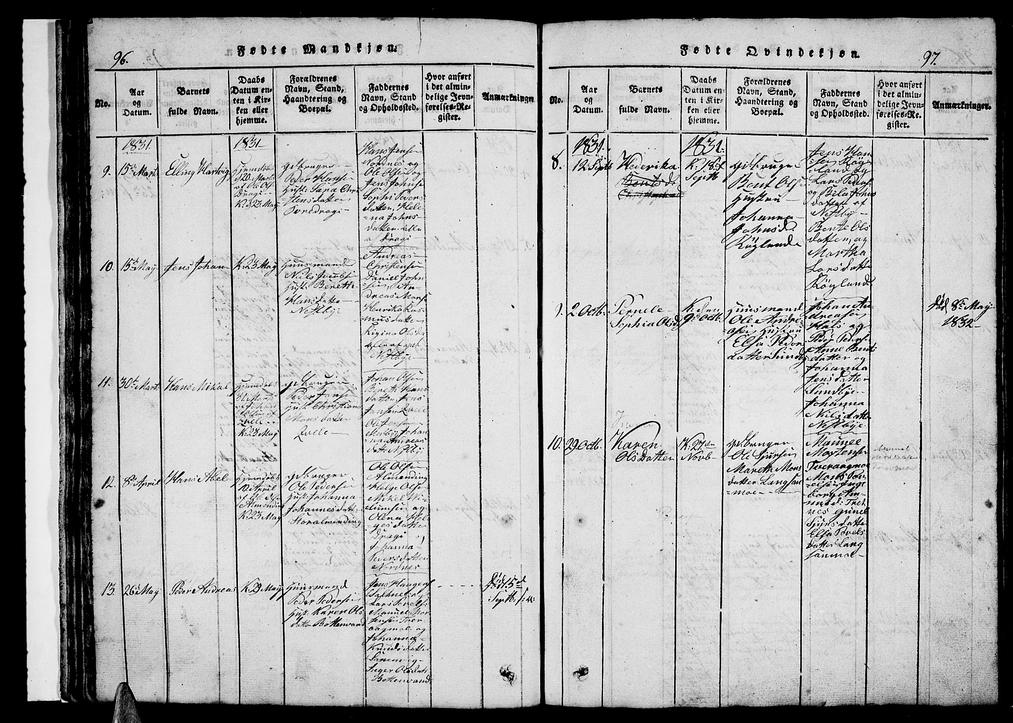 Ministerialprotokoller, klokkerbøker og fødselsregistre - Nordland, AV/SAT-A-1459/847/L0676: Klokkerbok nr. 847C04, 1821-1853, s. 96-97