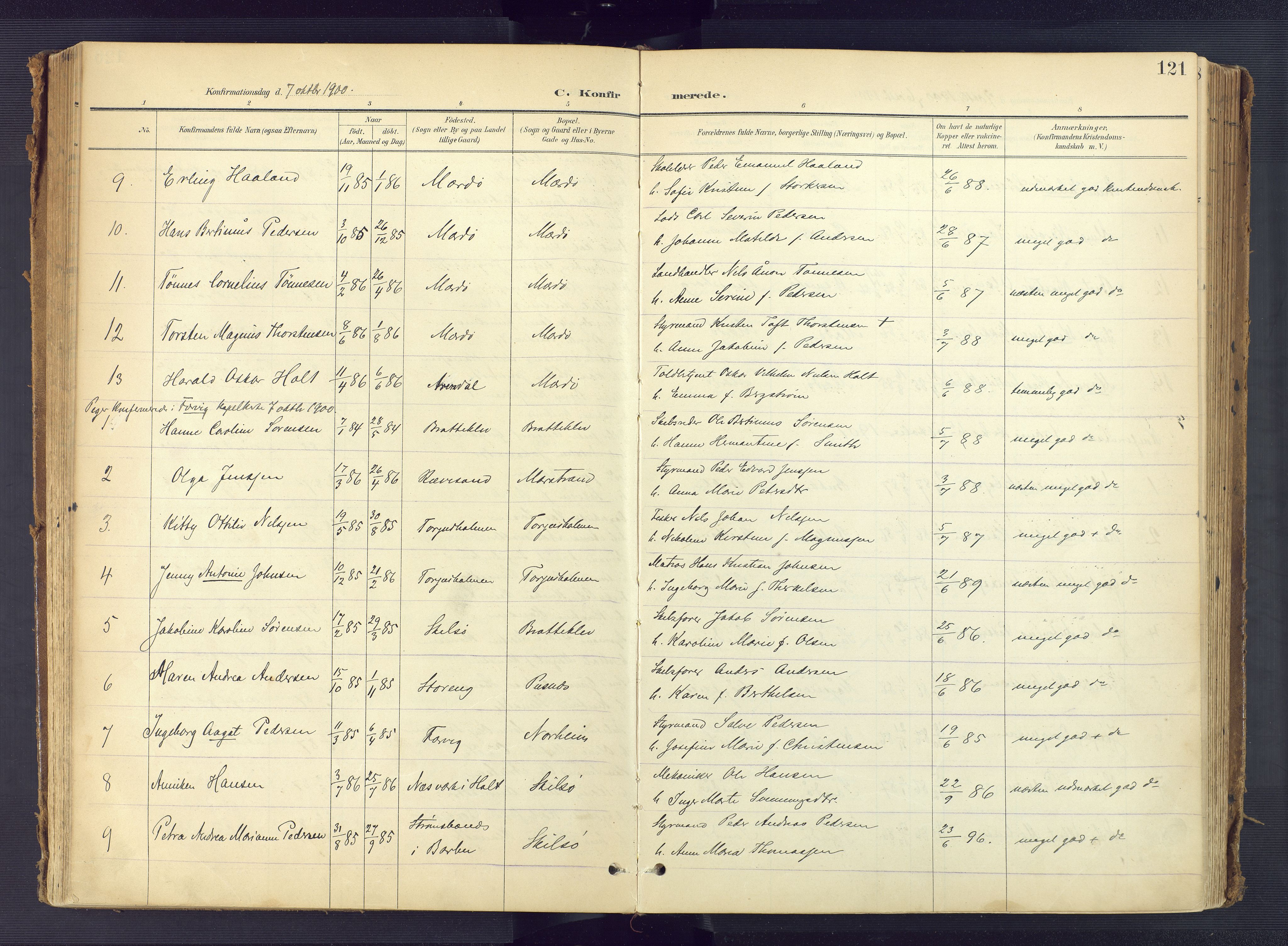 Tromøy sokneprestkontor, AV/SAK-1111-0041/F/Fa/L0010: Ministerialbok nr. A 10, 1896-1912, s. 121