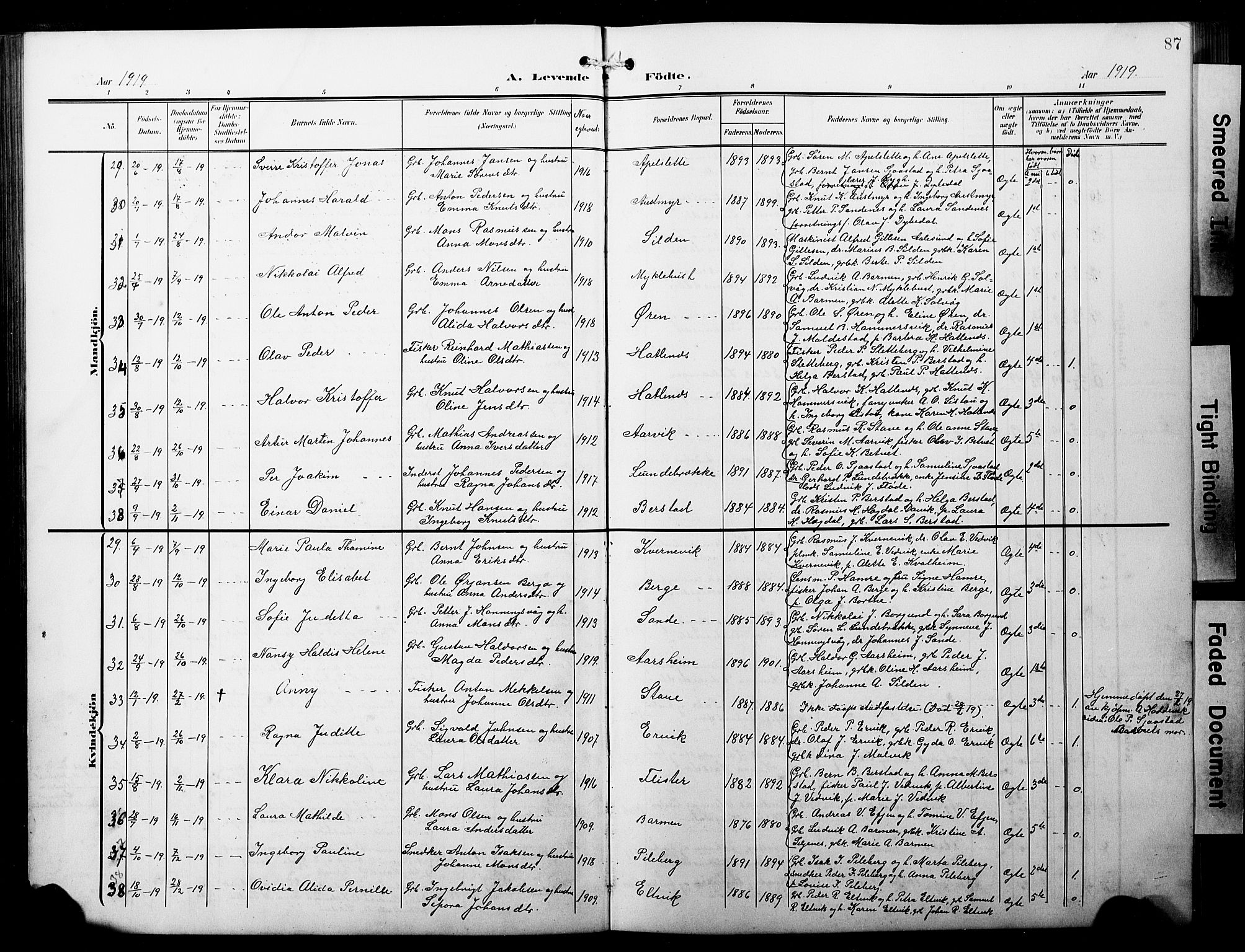 Selje sokneprestembete, AV/SAB-A-99938/H/Ha/Hab/Habb: Klokkerbok nr. B 1, 1905-1923, s. 87