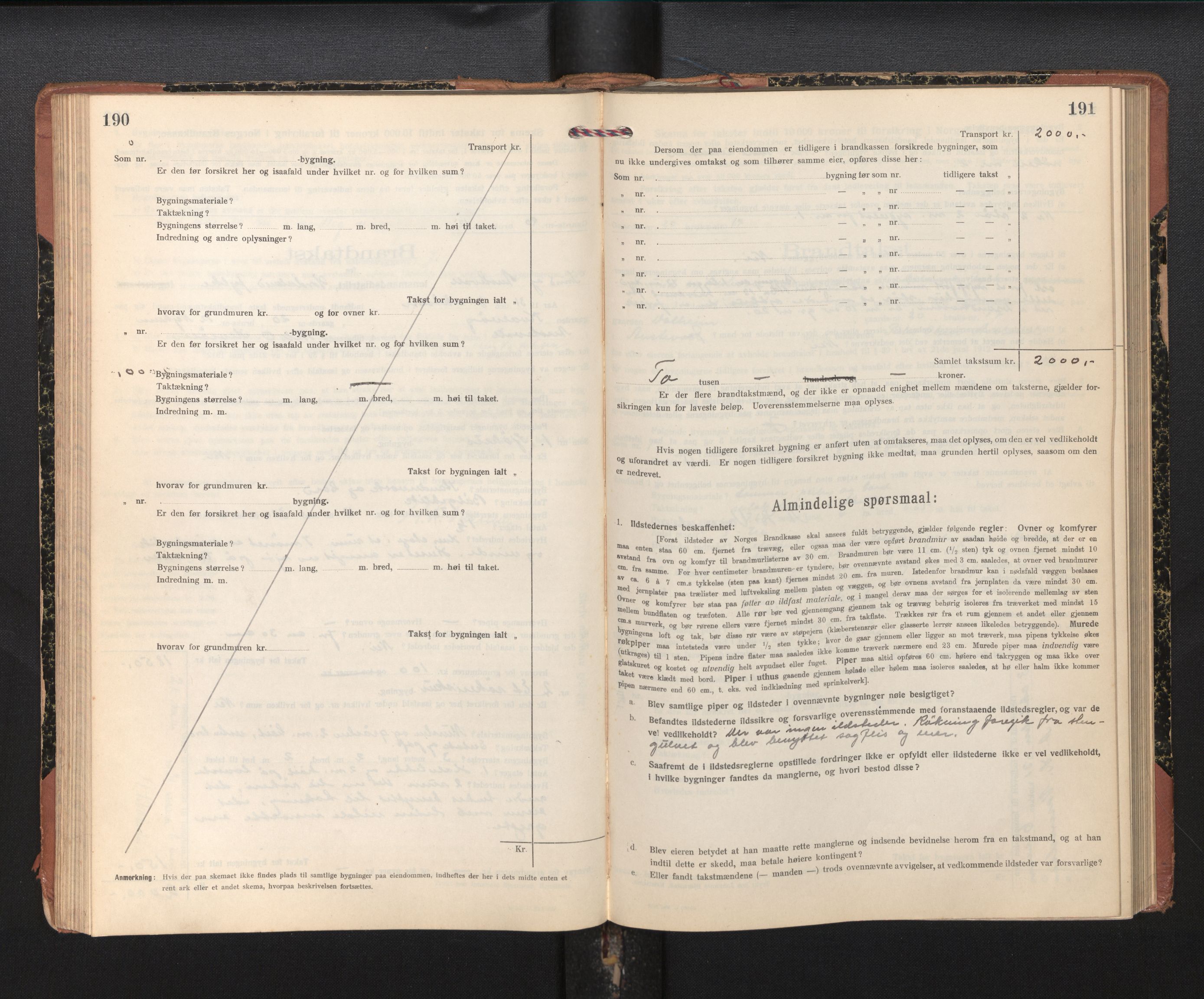 Lensmannen i Sund og Austevoll, AV/SAB-A-35201/0012/L0004: Branntakstprotokoll, skjematakst, 1917-1949, s. 190-191
