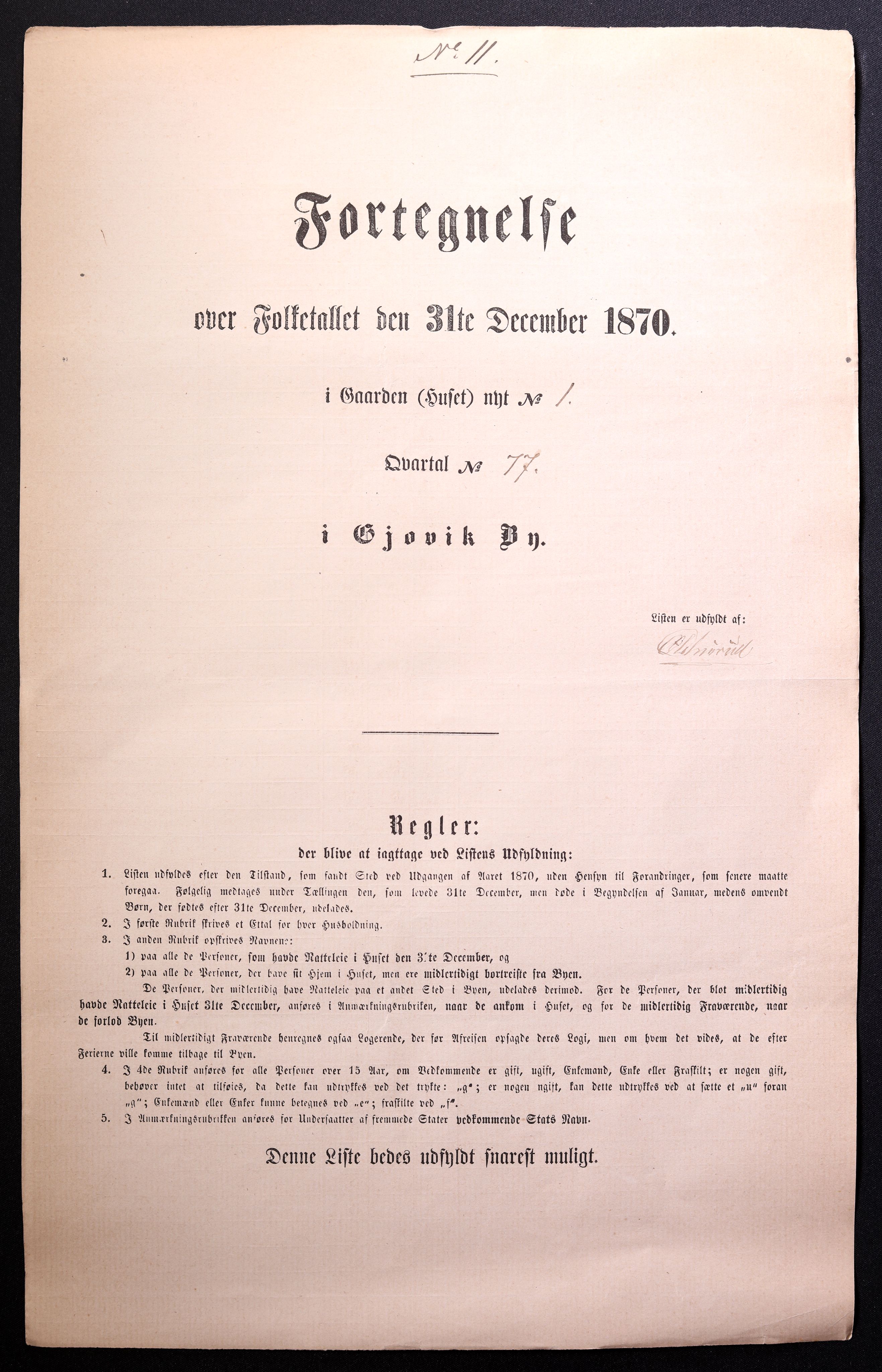 RA, Folketelling 1870 for 0502 Gjøvik kjøpstad, 1870, s. 11