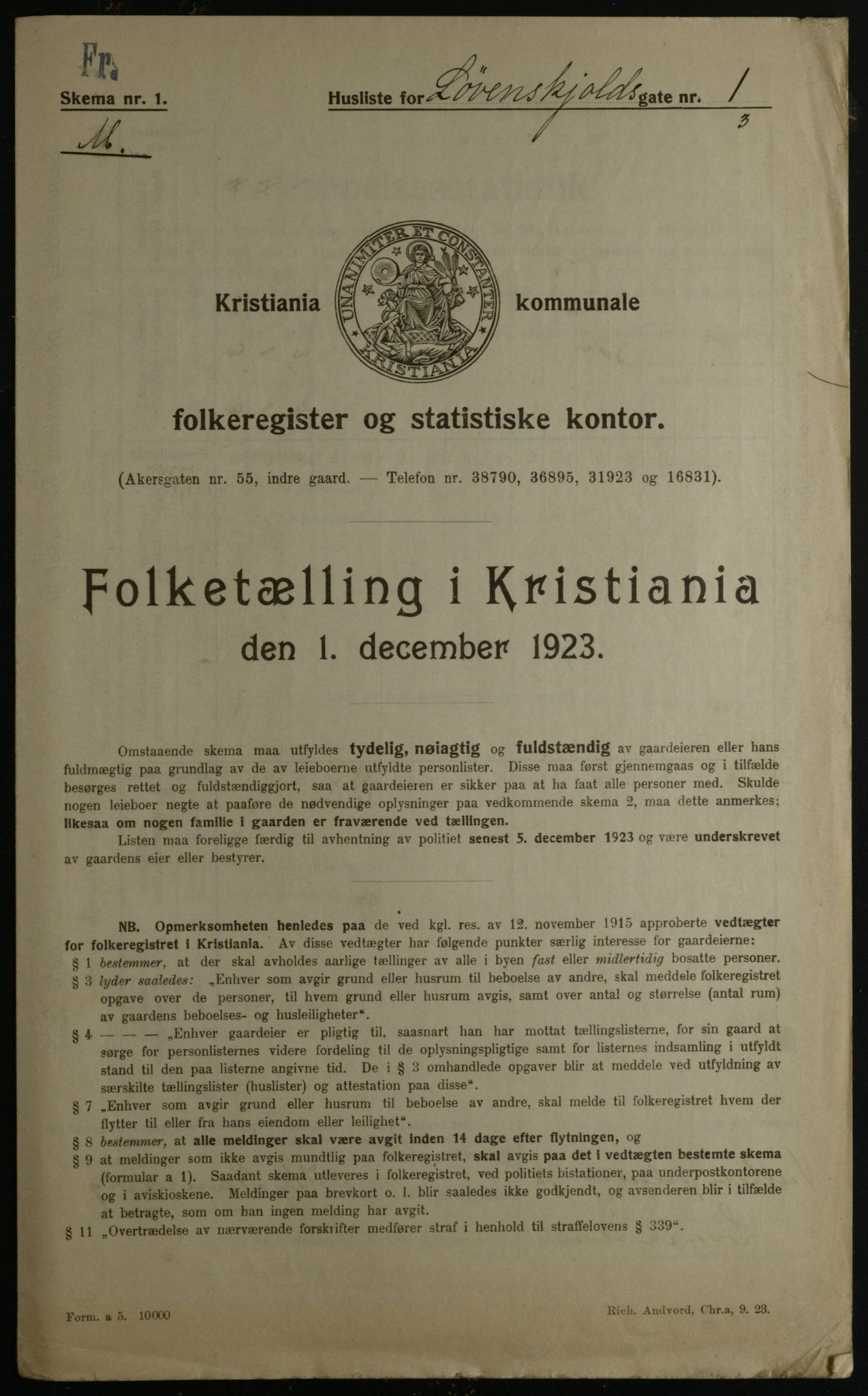 OBA, Kommunal folketelling 1.12.1923 for Kristiania, 1923, s. 65344