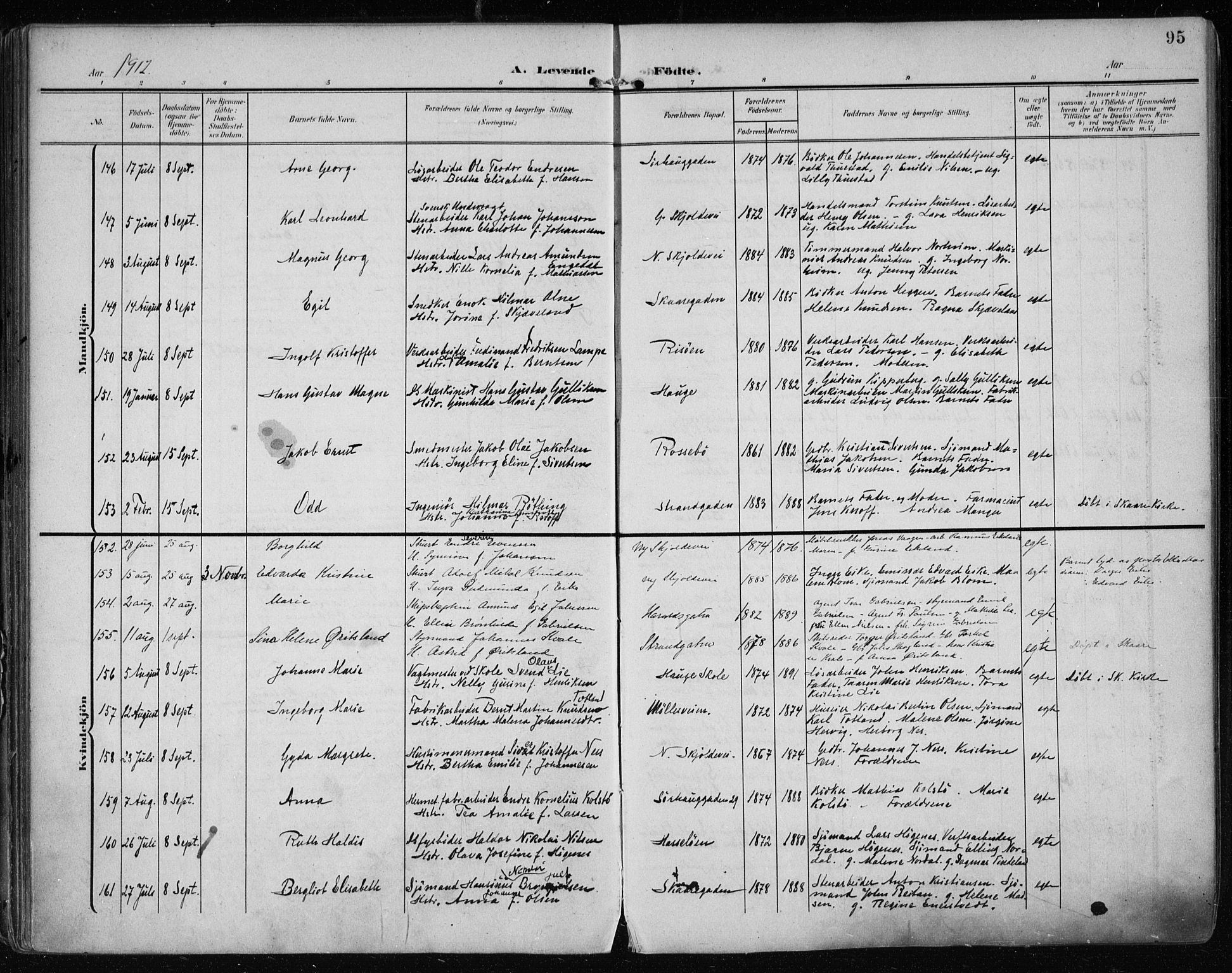 Haugesund sokneprestkontor, AV/SAST-A -101863/H/Ha/Haa/L0008: Ministerialbok nr. A 8, 1908-1921, s. 95