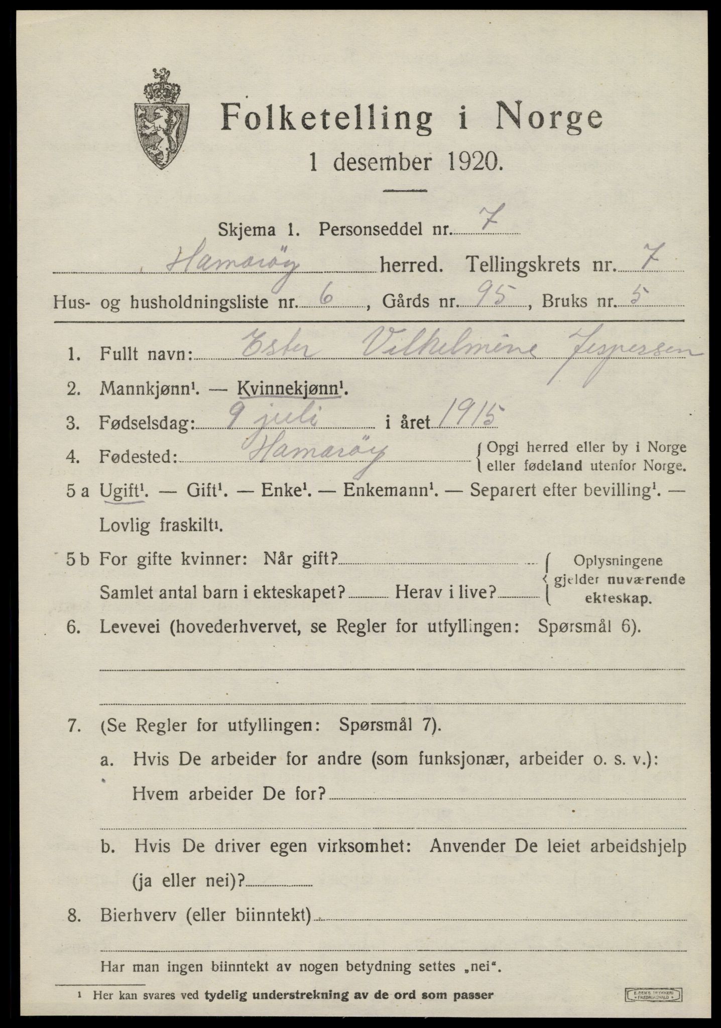SAT, Folketelling 1920 for 1849 Hamarøy herred, 1920, s. 3254