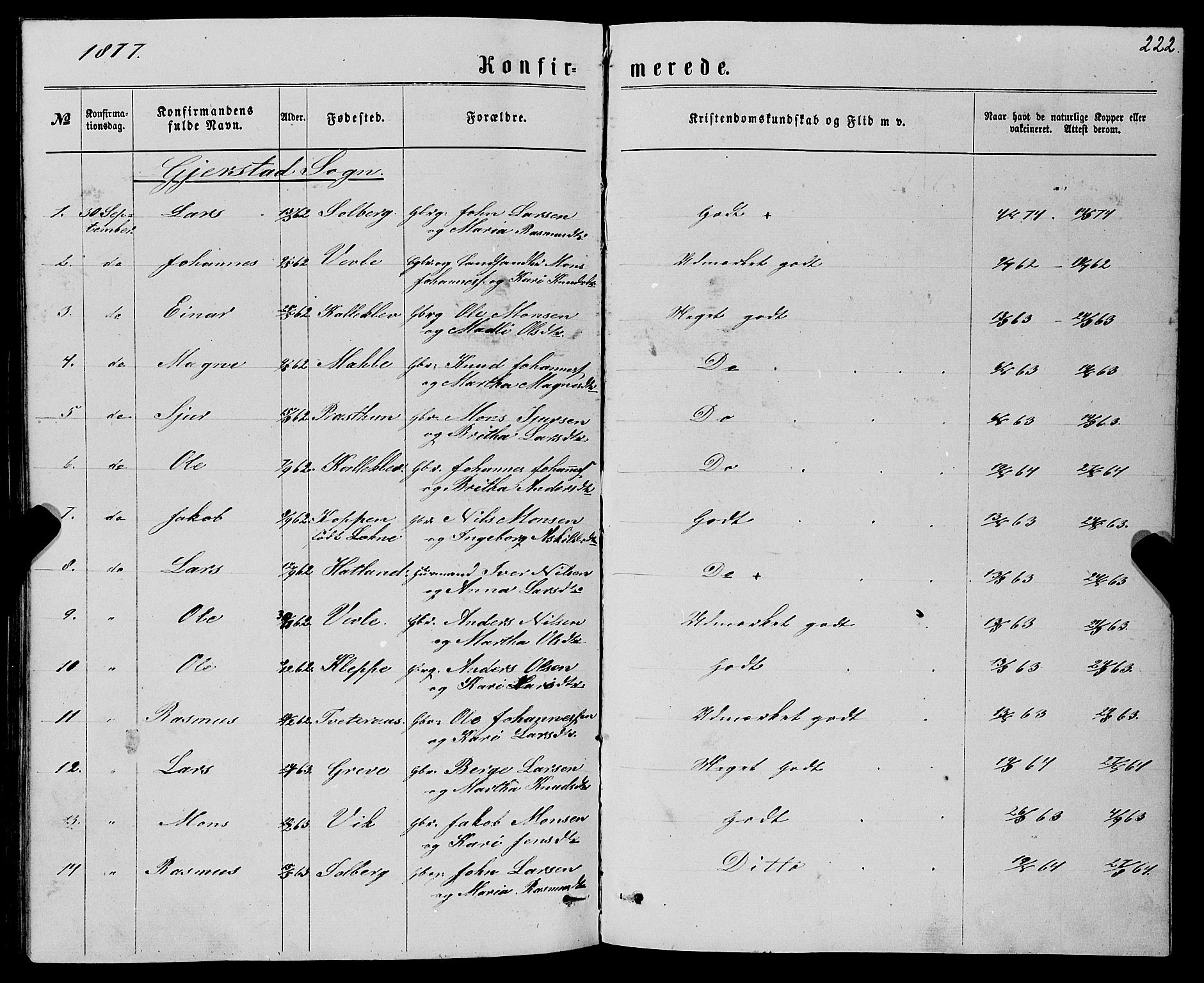 Haus sokneprestembete, AV/SAB-A-75601/H/Haa: Ministerialbok nr. A 18, 1871-1877, s. 222