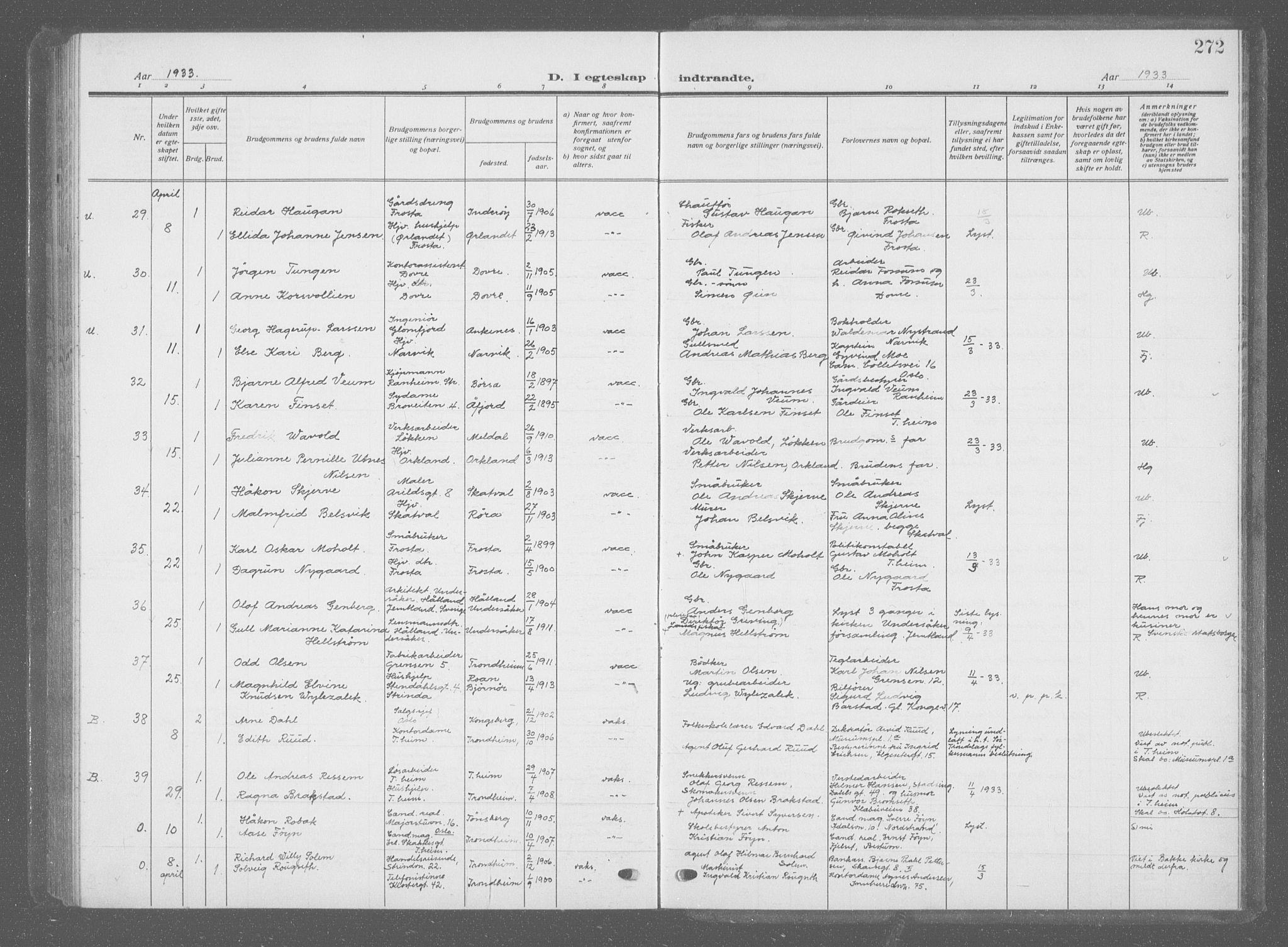 Ministerialprotokoller, klokkerbøker og fødselsregistre - Sør-Trøndelag, SAT/A-1456/601/L0098: Klokkerbok nr. 601C16, 1921-1934, s. 272