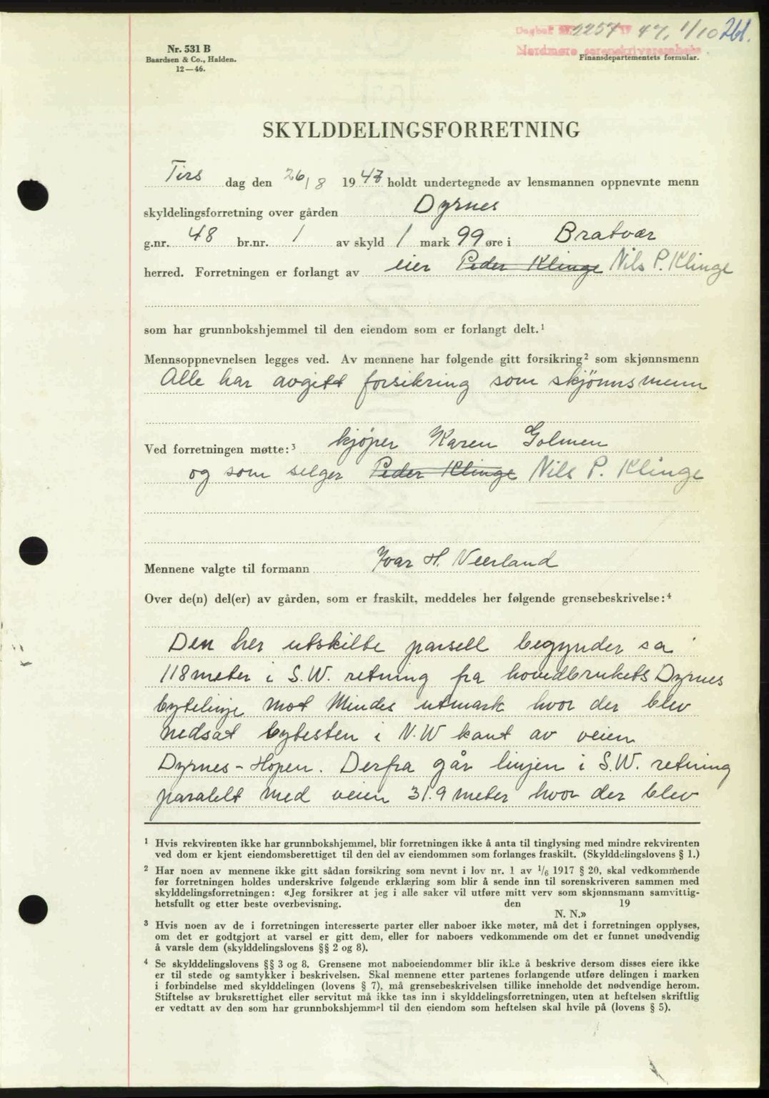 Nordmøre sorenskriveri, AV/SAT-A-4132/1/2/2Ca: Pantebok nr. A106, 1947-1947, Dagboknr: 2257/1947