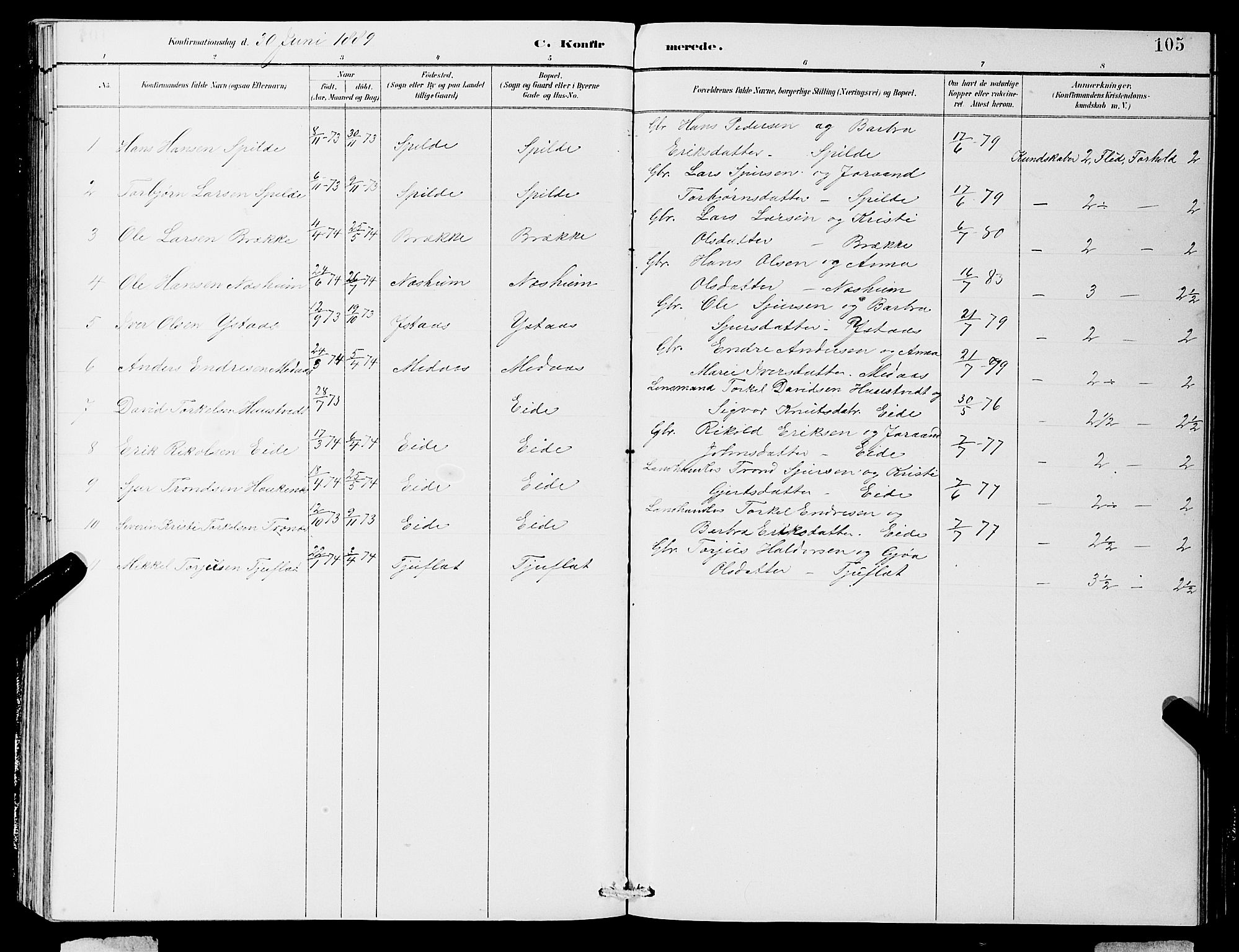 Ulvik sokneprestembete, AV/SAB-A-78801/H/Hab: Klokkerbok nr. B 3, 1884-1901, s. 105