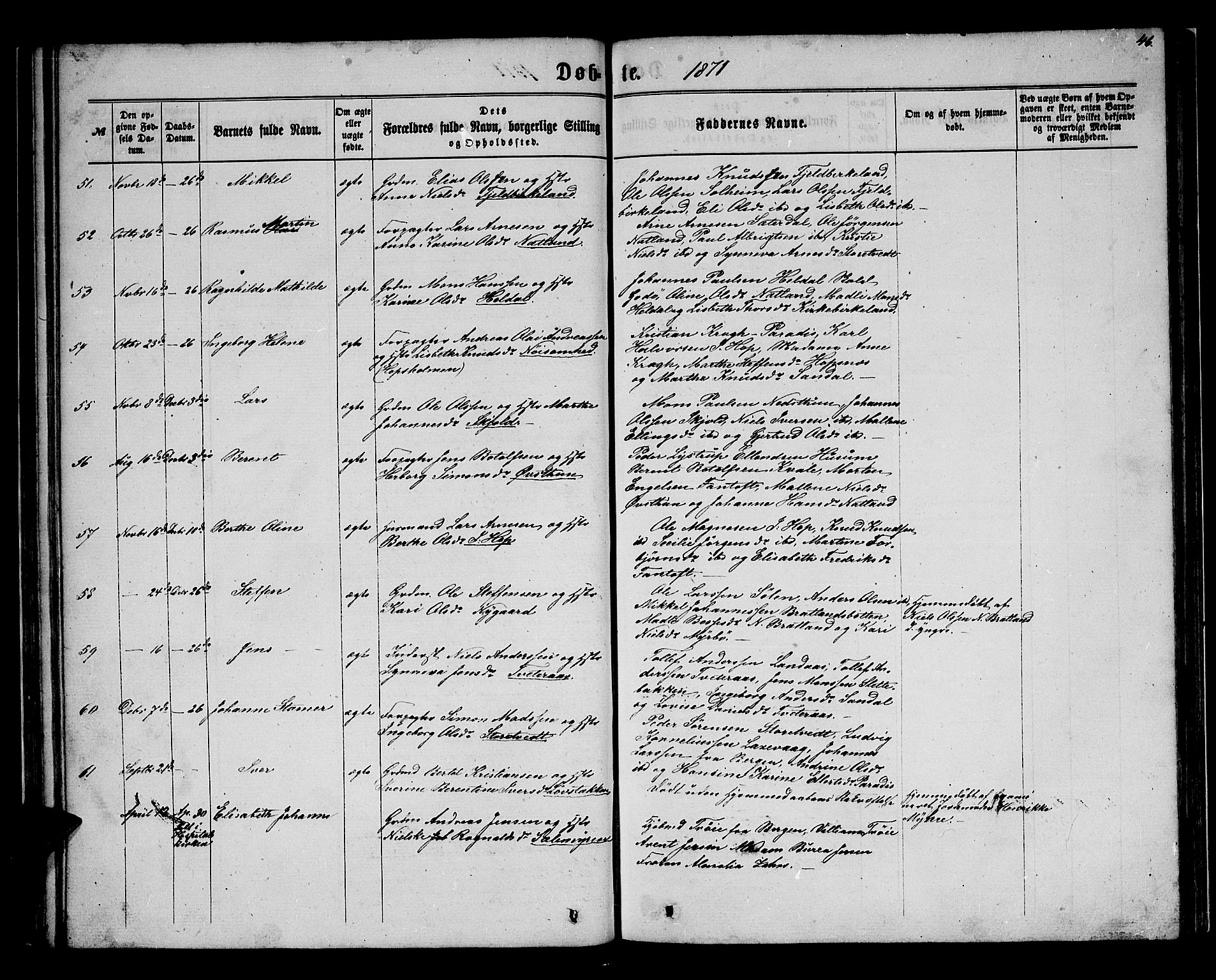Birkeland Sokneprestembete, AV/SAB-A-74601/H/Hab: Klokkerbok nr. A 2, 1863-1876, s. 46