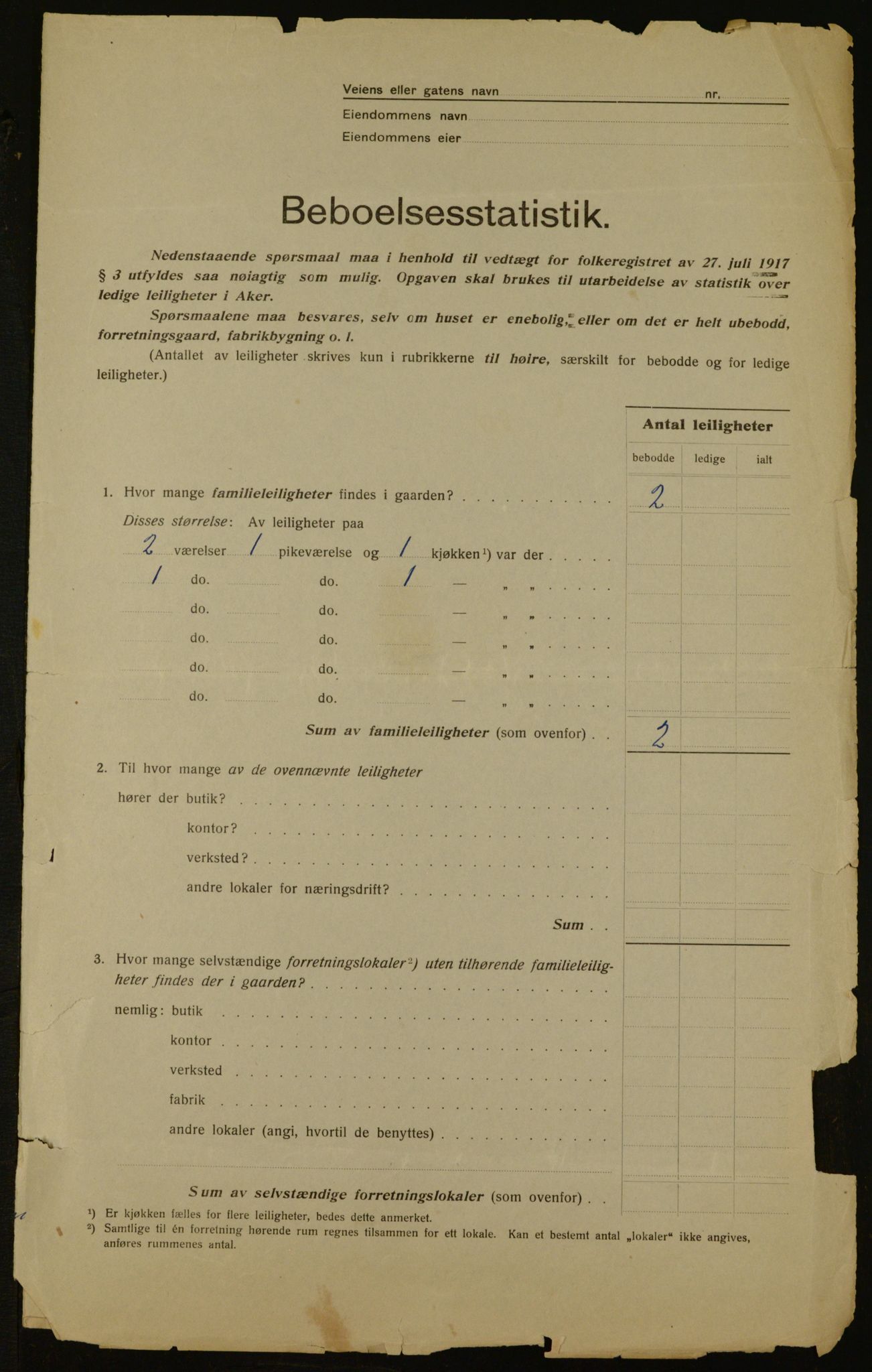 OBA, Kommunal folketelling 1.12.1917 for Aker, 1917, s. 1304