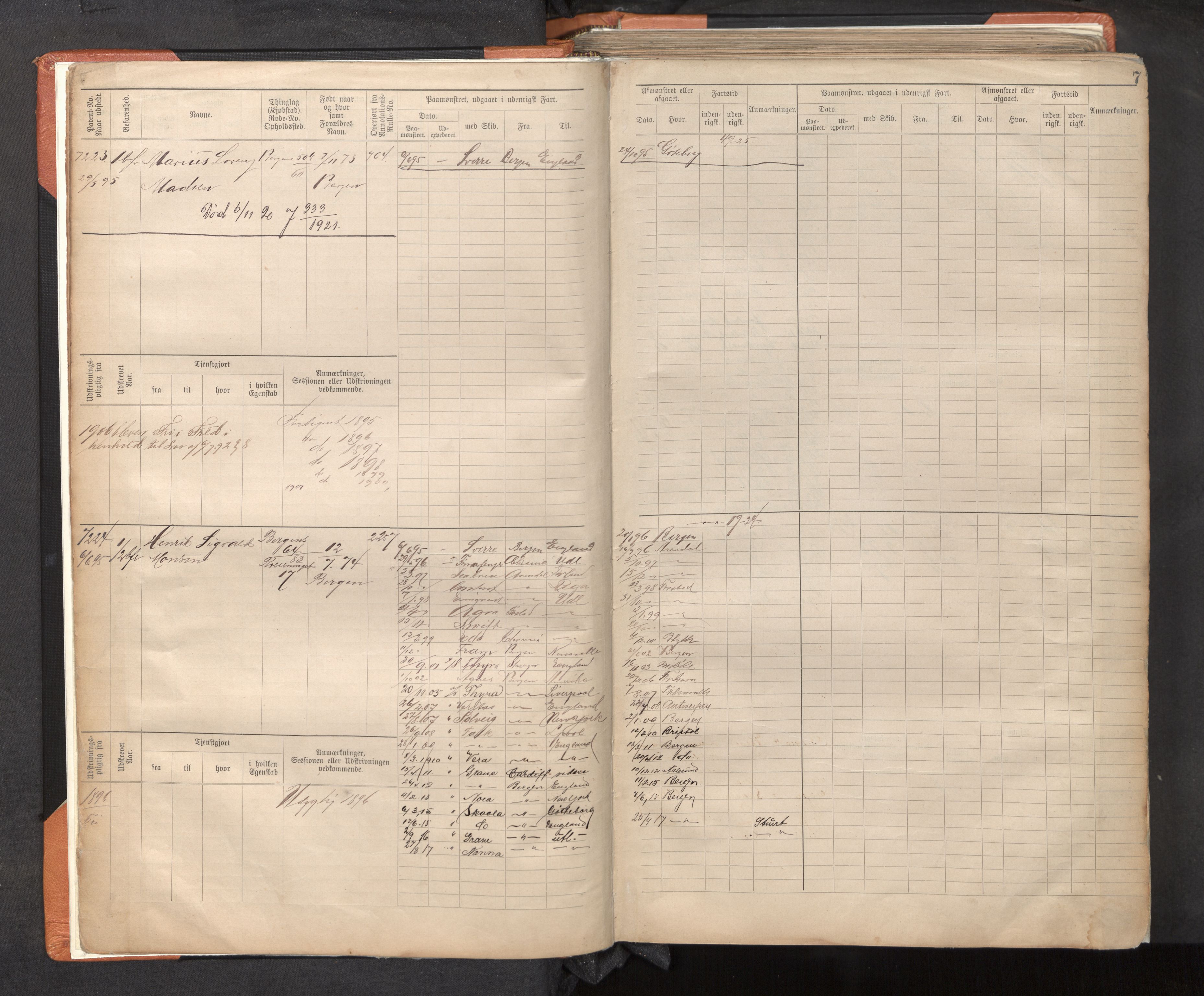 Innrulleringssjefen i Bergen, AV/SAB-A-100050/F/Fc/L0012: Sjøfartshovedrulle, nr. 7211 - 8168, 1895-1900, s. 7
