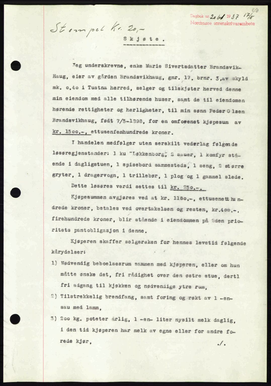 Nordmøre sorenskriveri, SAT/A-4132/1/2/2Ca: Pantebok nr. A82, 1937-1938, Dagboknr: 2061/1937