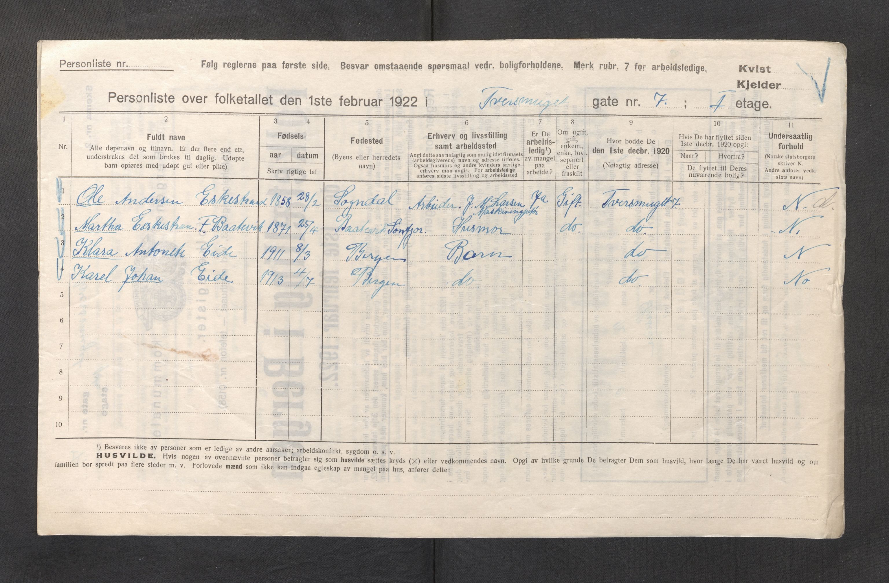 SAB, Kommunal folketelling 1922 for Bergen kjøpstad, 1922, s. 45288