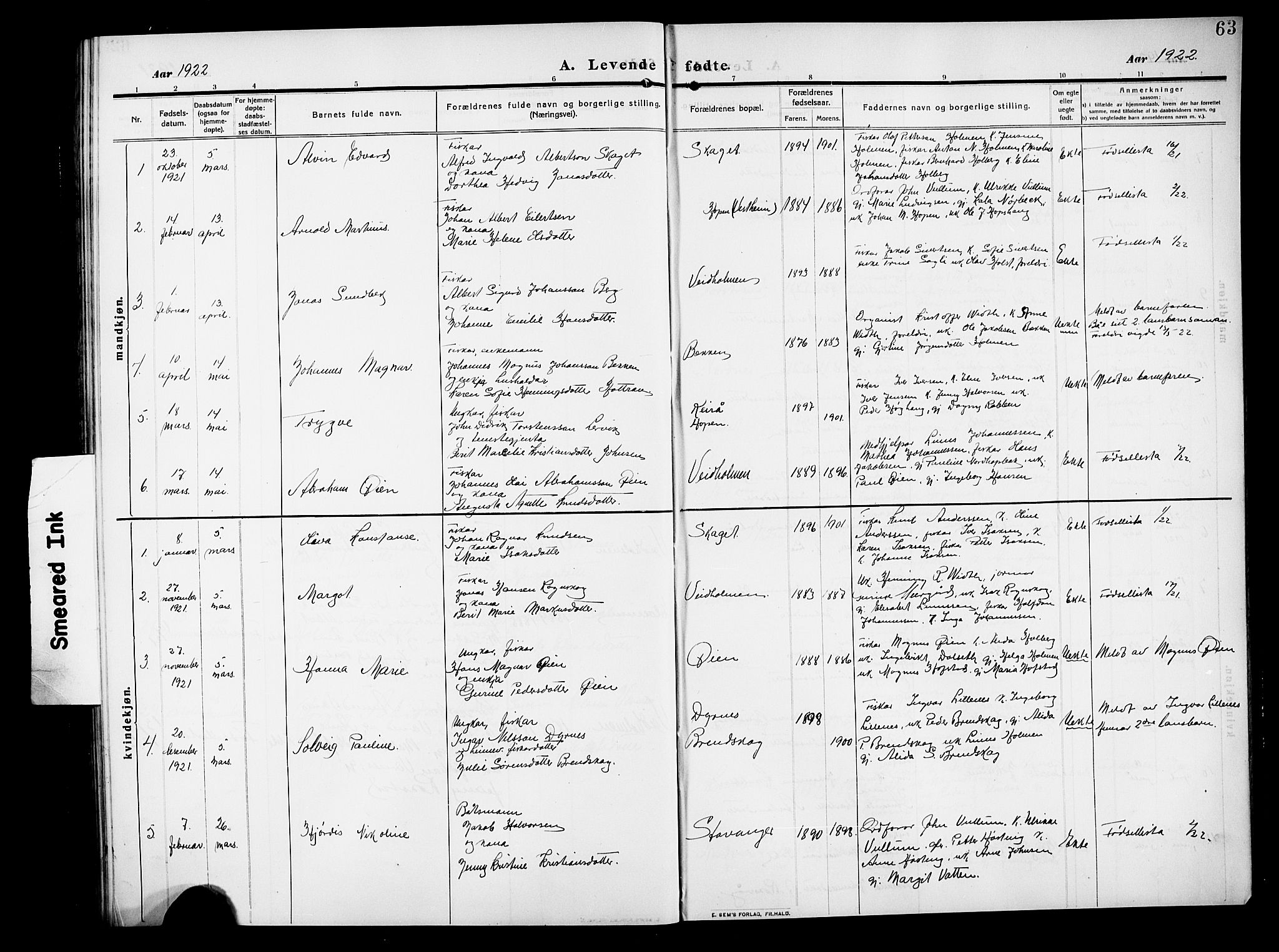 Ministerialprotokoller, klokkerbøker og fødselsregistre - Møre og Romsdal, AV/SAT-A-1454/583/L0956: Klokkerbok nr. 583C01, 1909-1925, s. 63