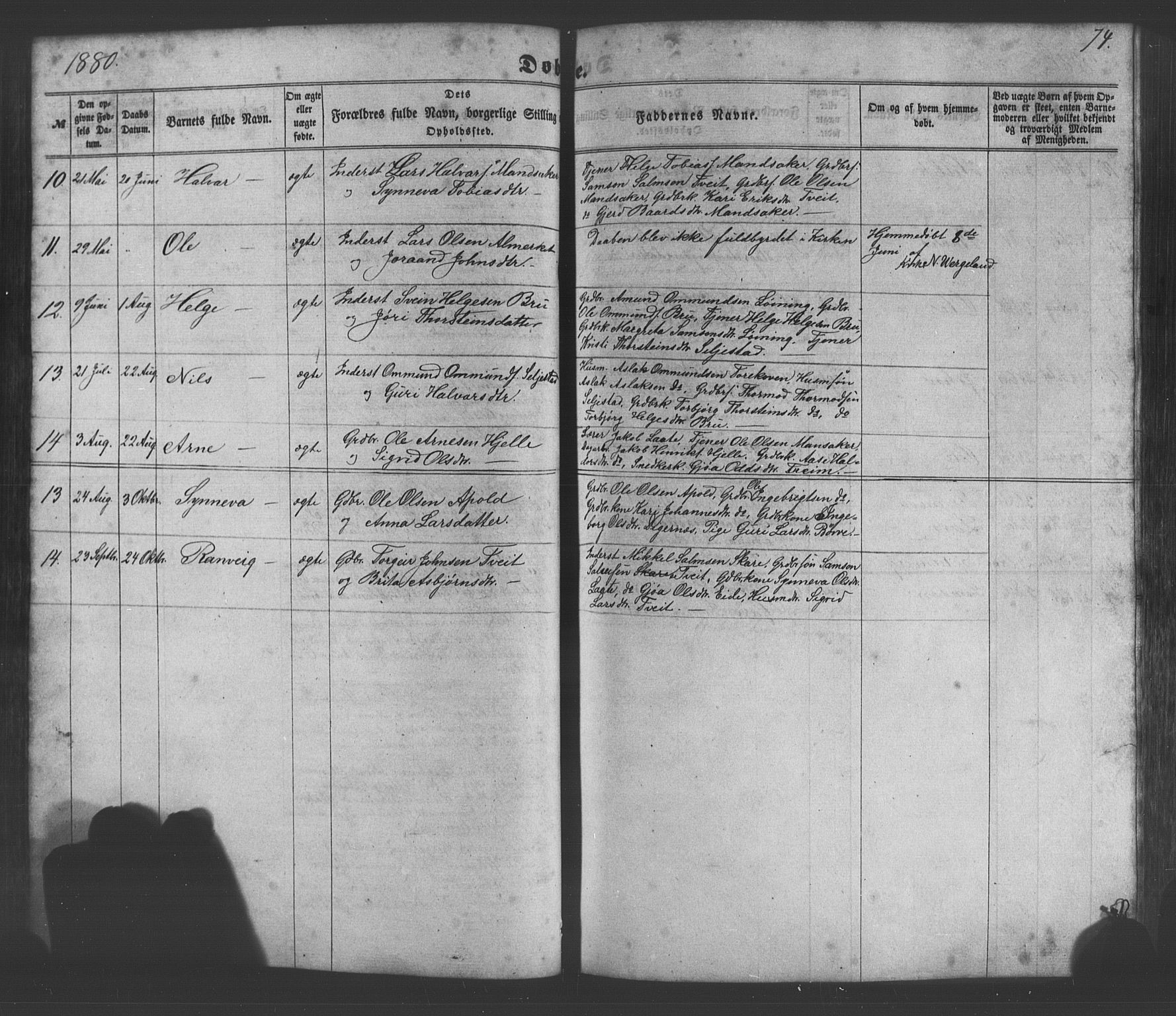 Odda Sokneprestembete, AV/SAB-A-77201/H/Hab: Klokkerbok nr. A 4, 1858-1886, s. 74