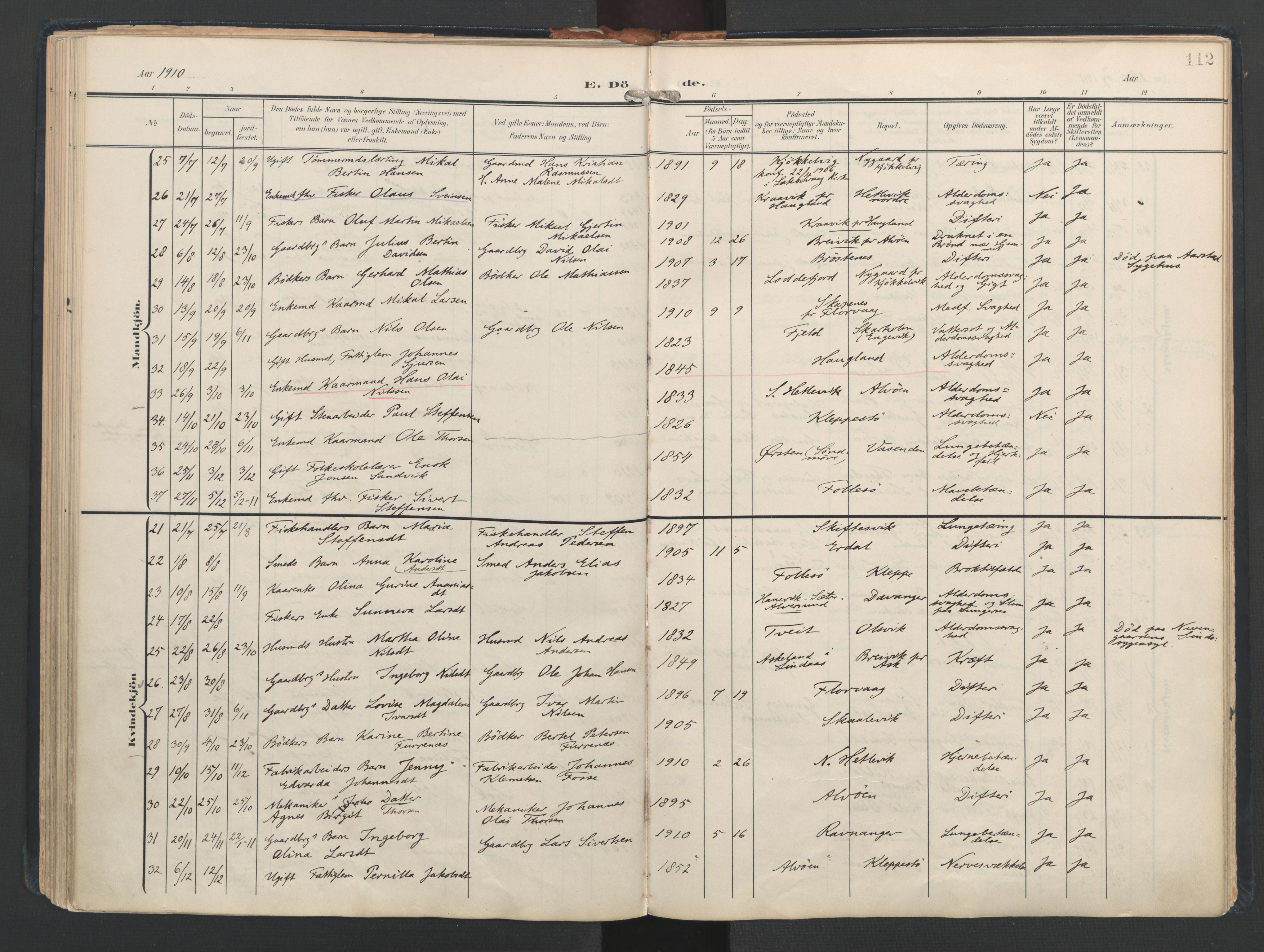 Askøy Sokneprestembete, SAB/A-74101/H/Ha/Haa/Haad/L0001: Ministerialbok nr. D 1, 1902-1916, s. 112