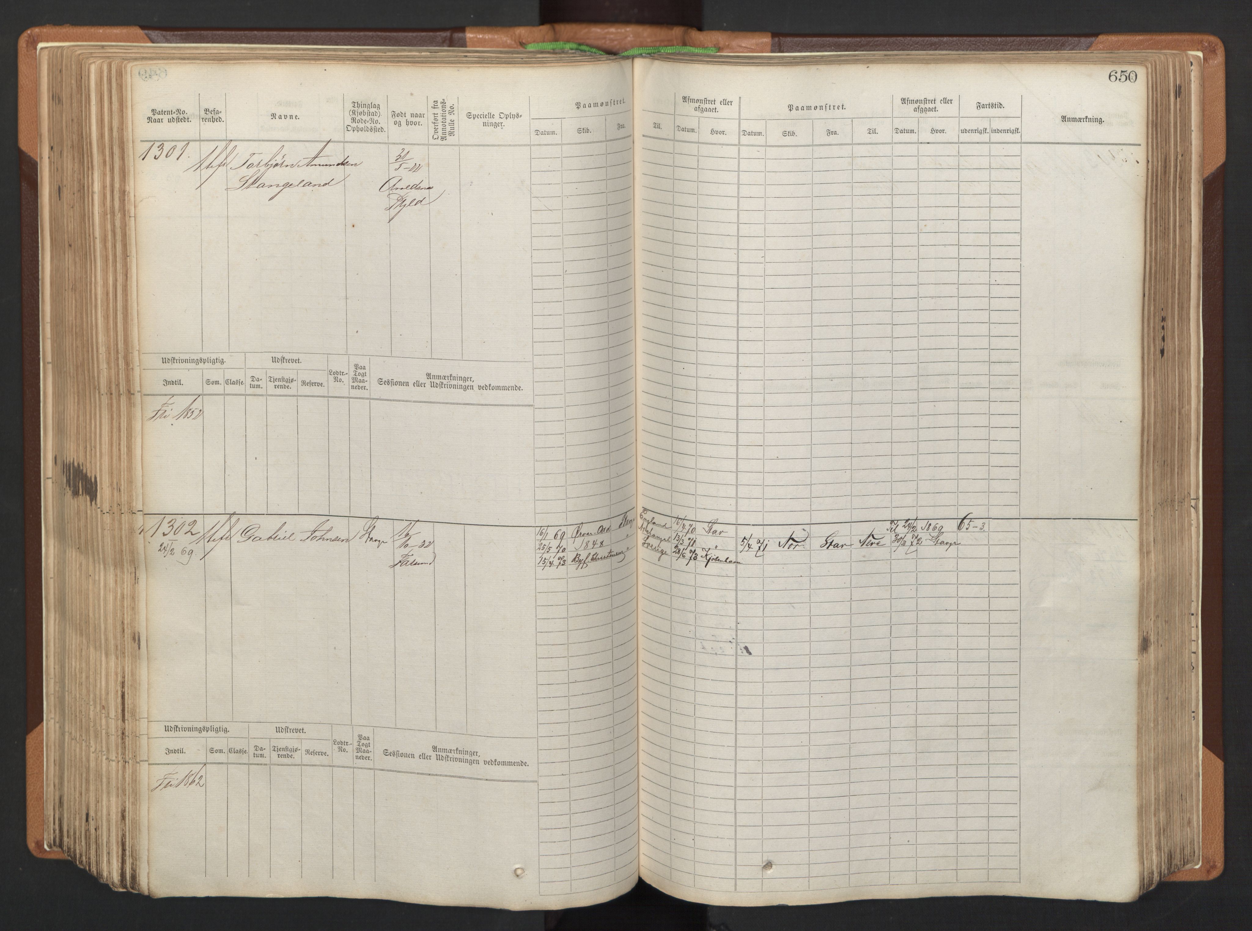Stavanger sjømannskontor, AV/SAST-A-102006/F/Fb/Fbb/L0005: Sjøfartshovedrulle, patentnr. 793-1606 (del 2), 1869-1880, s. 260