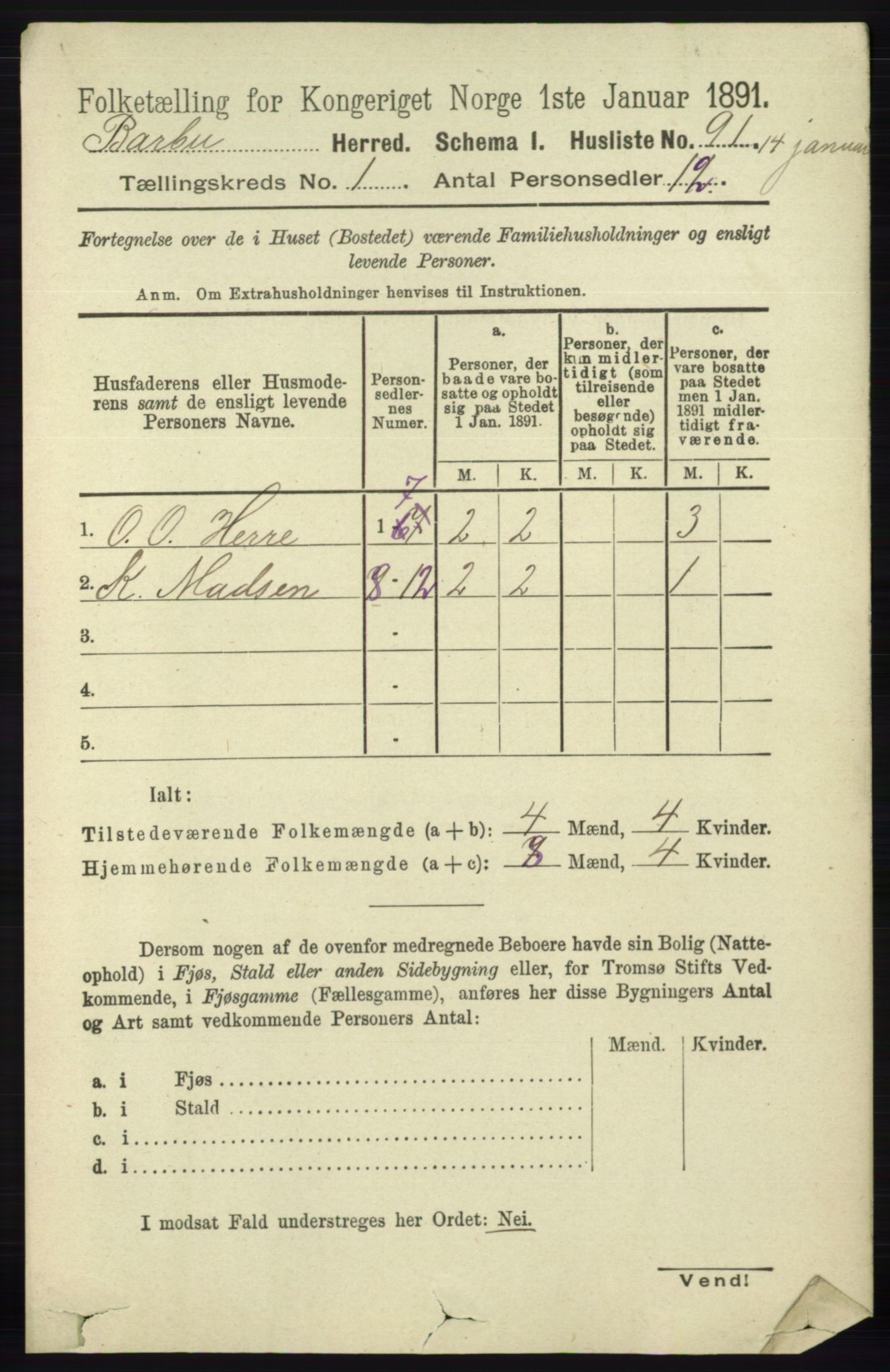 RA, Folketelling 1891 for 0990 Barbu herred, 1891, s. 122