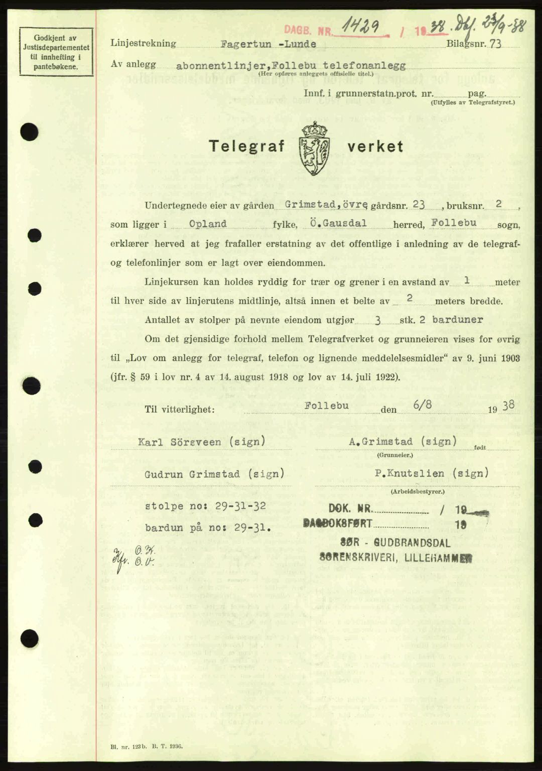 Sør-Gudbrandsdal tingrett, SAH/TING-004/H/Hb/Hbd/L0005: Pantebok nr. A5, 1938-1939, Dagboknr: 1429/1938