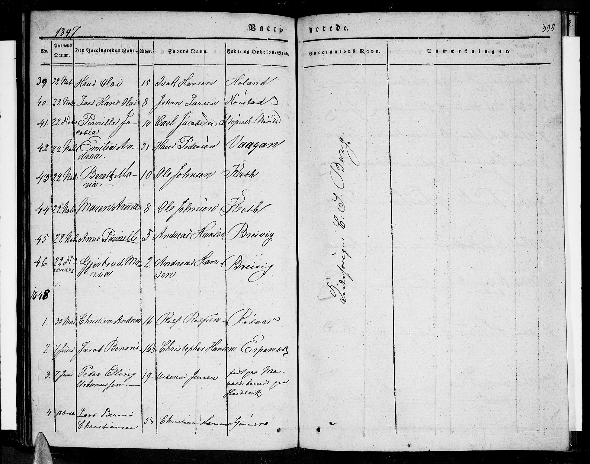 Ministerialprotokoller, klokkerbøker og fødselsregistre - Nordland, AV/SAT-A-1459/852/L0737: Ministerialbok nr. 852A07, 1833-1849, s. 308