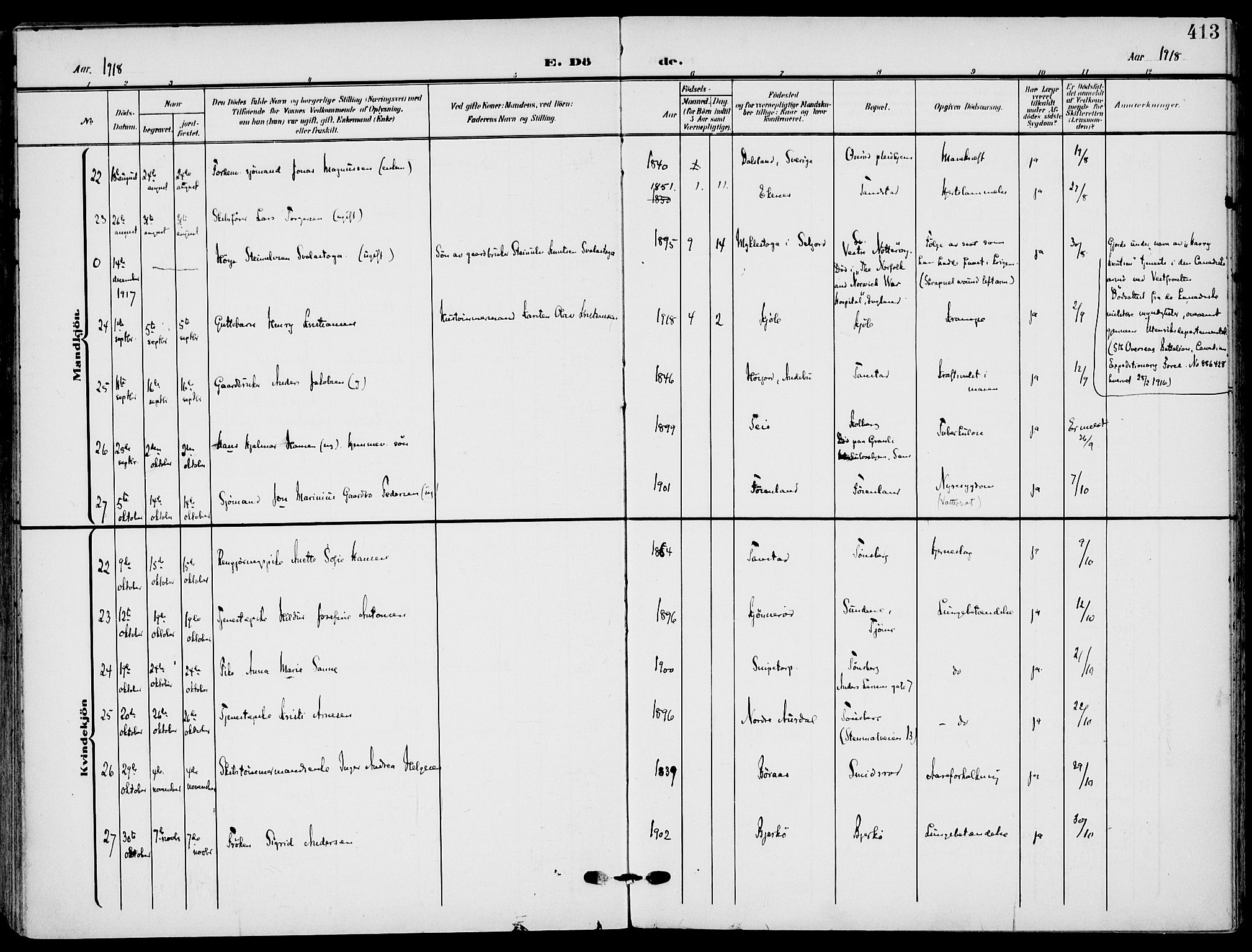 Nøtterøy kirkebøker, AV/SAKO-A-354/F/Fa/L0010: Ministerialbok nr. I 10, 1908-1919, s. 413