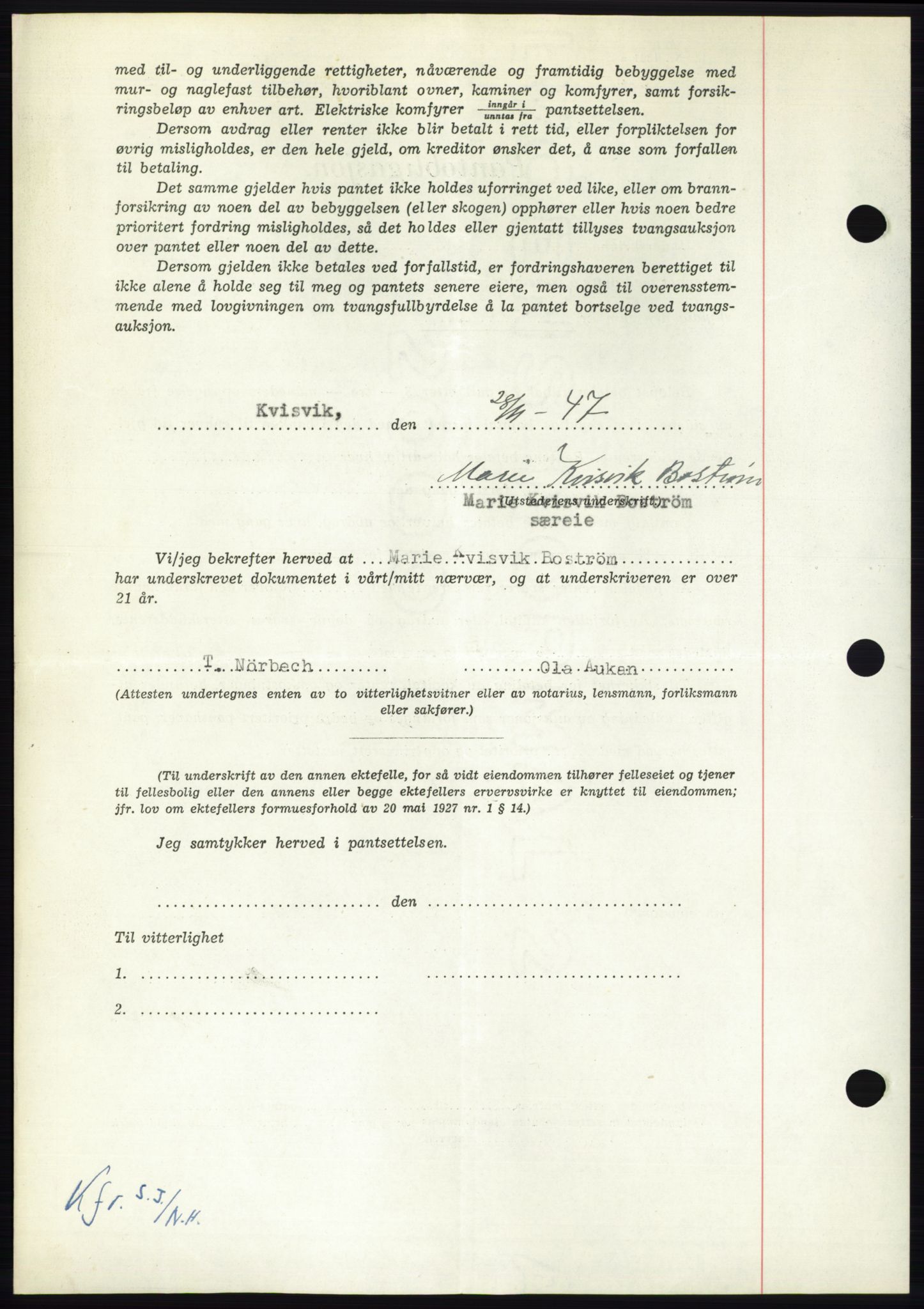 Nordmøre sorenskriveri, AV/SAT-A-4132/1/2/2Ca: Pantebok nr. B97, 1947-1948, Dagboknr: 2873/1947