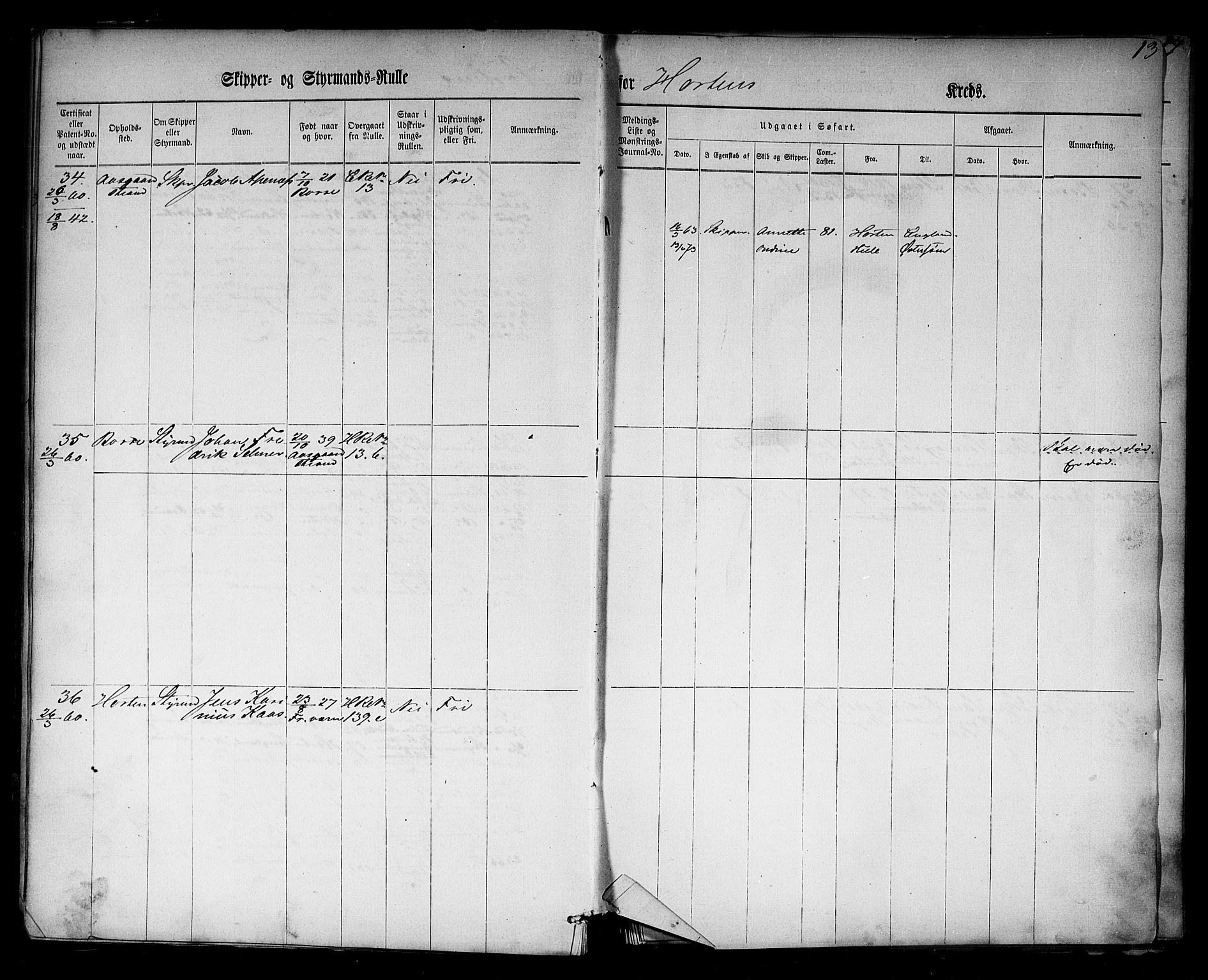 Horten innrulleringskontor, AV/SAKO-A-785/F/Fe/L0001: Patent nr. 1-171, 1860-1868, s. 40