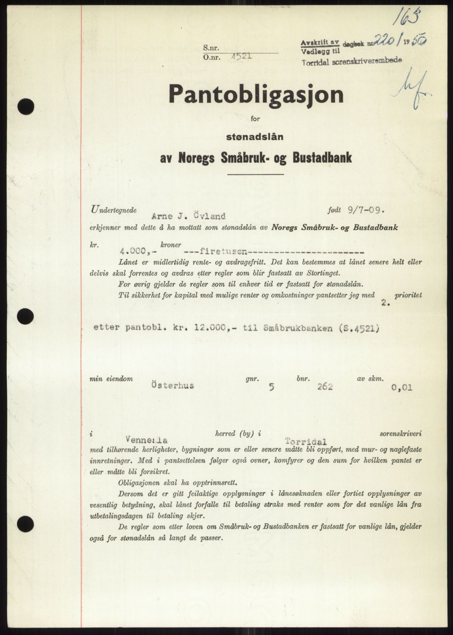 Torridal sorenskriveri, SAK/1221-0012/G/Gb/Gbb/L0020: Pantebok nr. 63B, 1950-1950, Dagboknr: 2201/1950