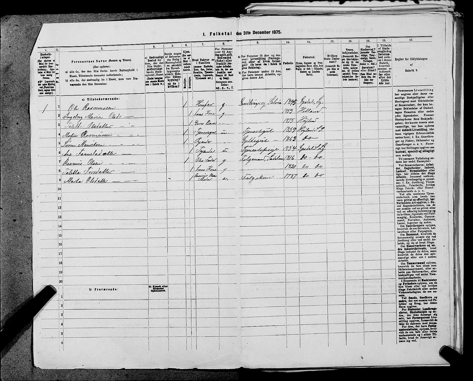 SAST, Folketelling 1875 for 1123L Høyland prestegjeld, Høyland sokn, 1875, s. 439