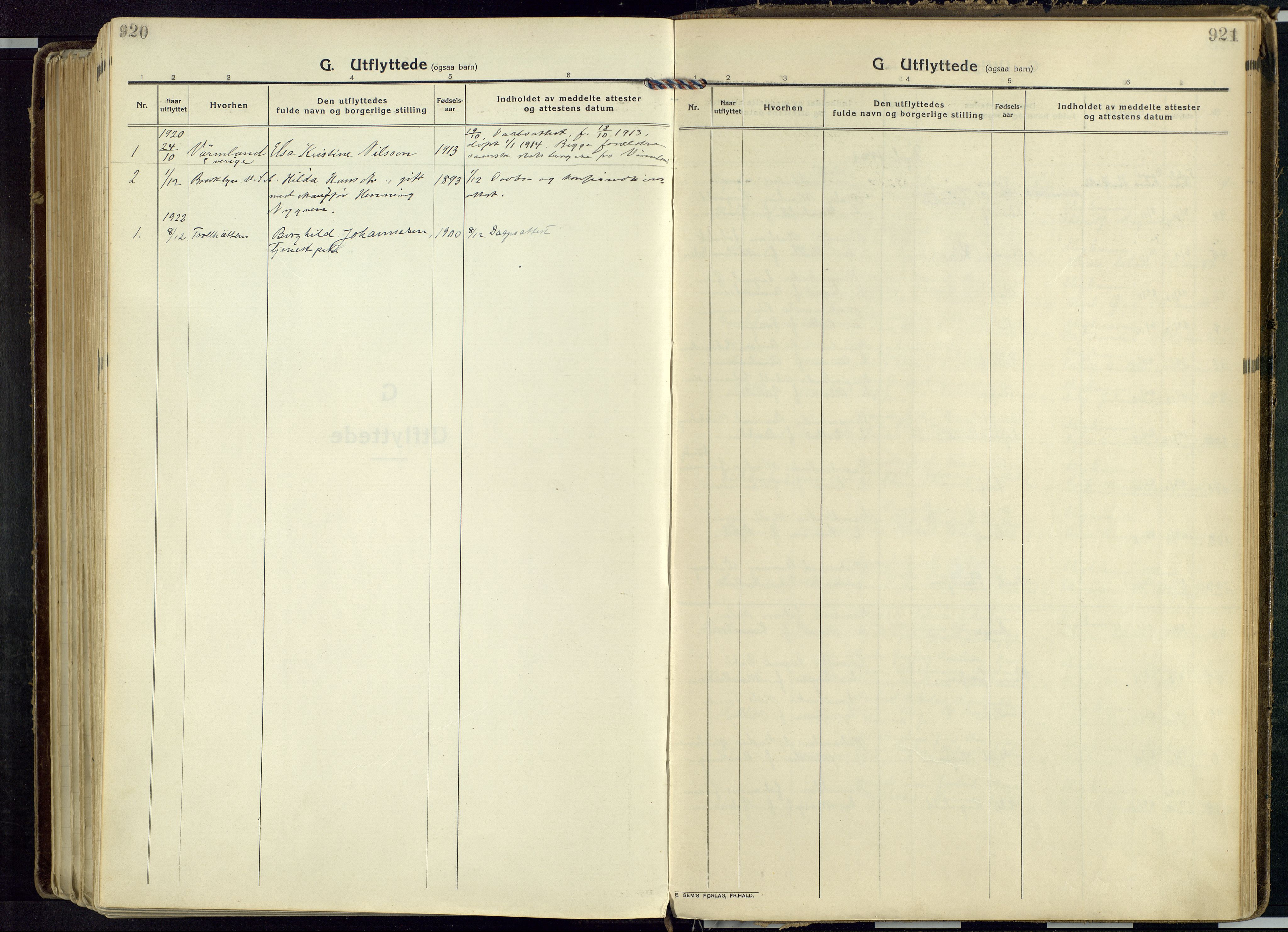 Vang prestekontor, Hedmark, SAH/PREST-008/H/Ha/Haa/L0022: Ministerialbok nr. 22, 1918-1944, s. 920-921