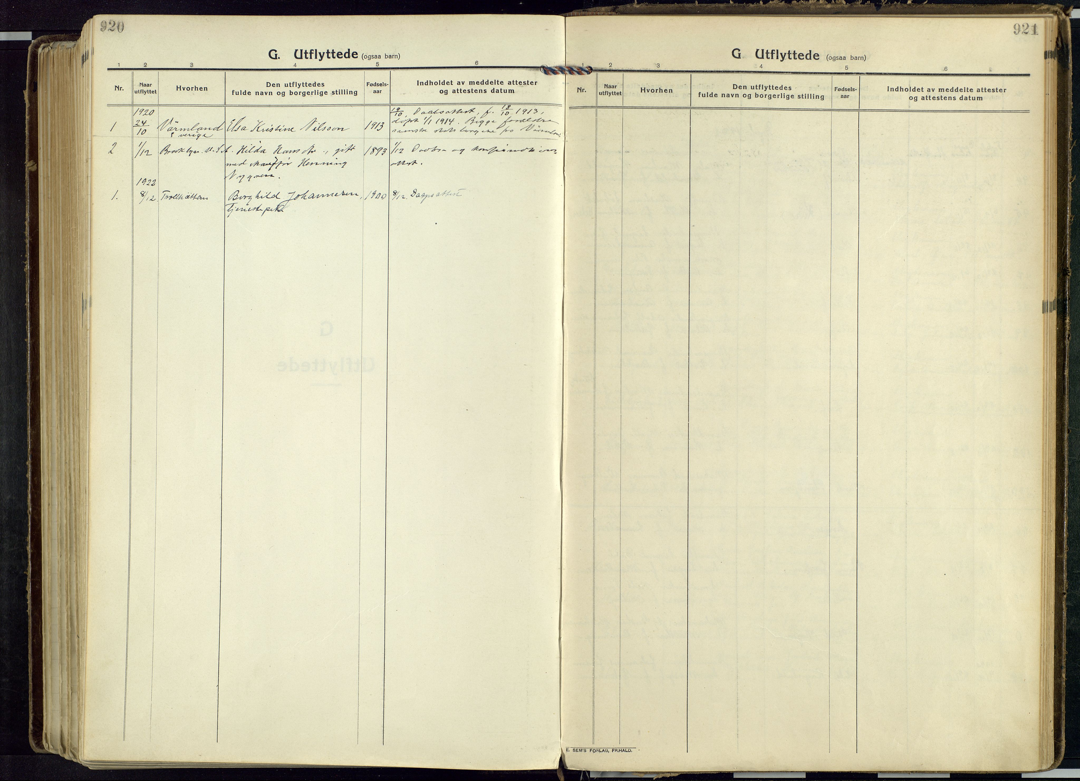 Vang prestekontor, Hedmark, AV/SAH-PREST-008/H/Ha/Haa/L0022: Ministerialbok nr. 22, 1918-1944, s. 920-921