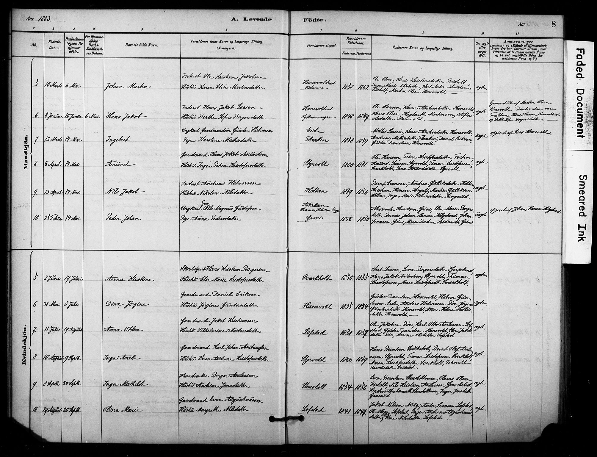 Lardal kirkebøker, AV/SAKO-A-350/F/Fd/L0001: Ministerialbok nr. IV 1, 1881-1907, s. 8