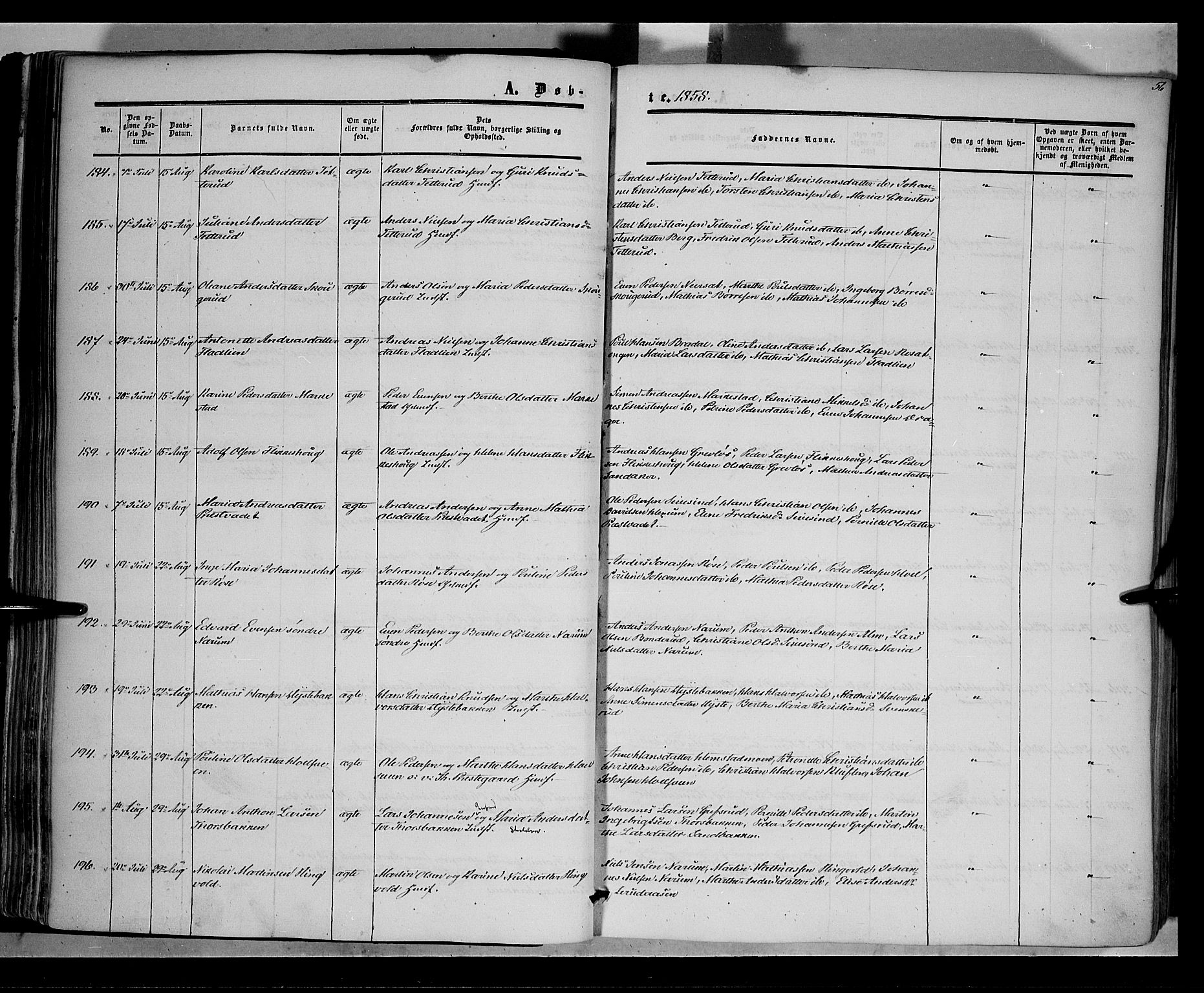 Vestre Toten prestekontor, AV/SAH-PREST-108/H/Ha/Haa/L0006: Ministerialbok nr. 6, 1856-1861, s. 56