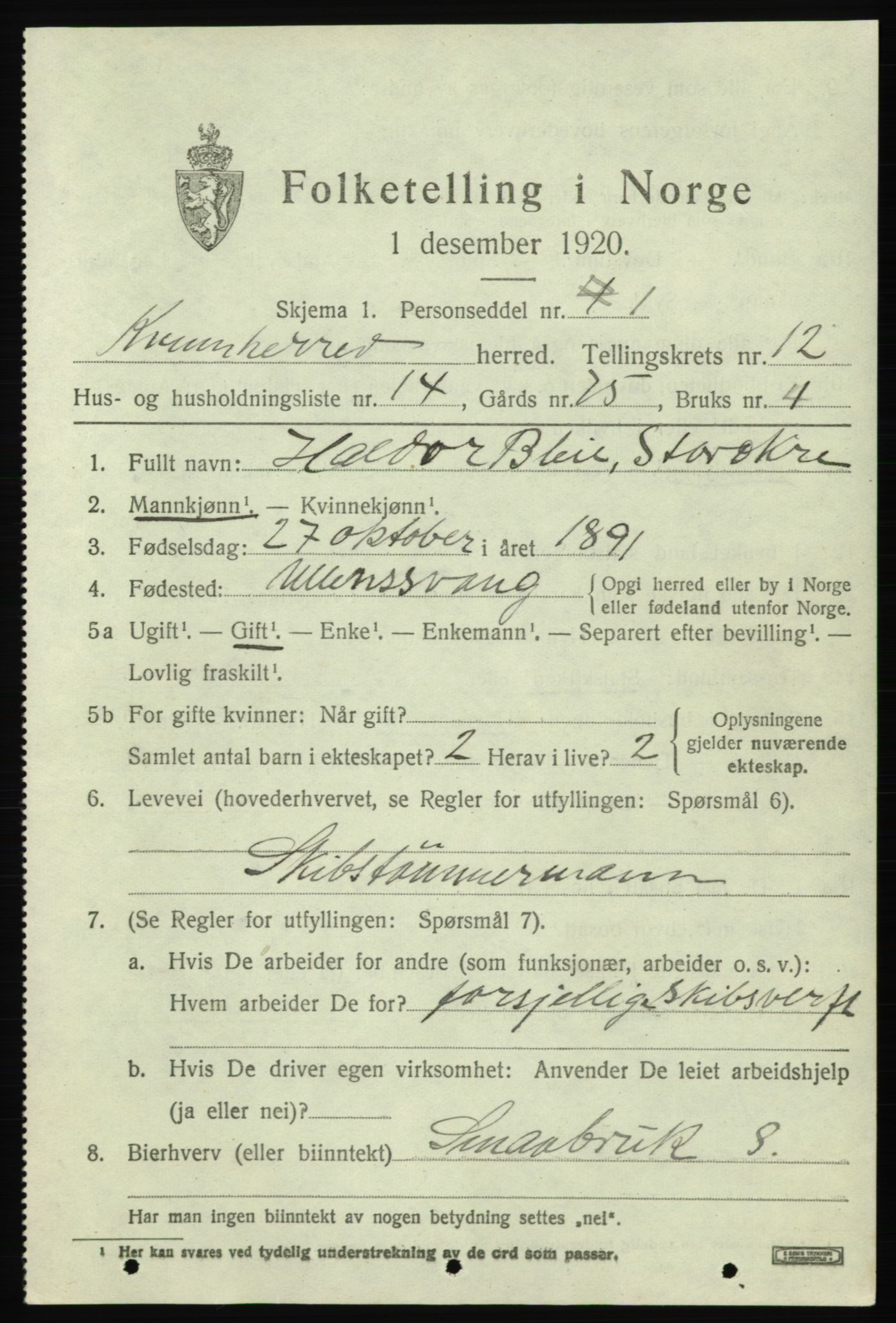 SAB, Folketelling 1920 for 1224 Kvinnherad herred, 1920, s. 7448
