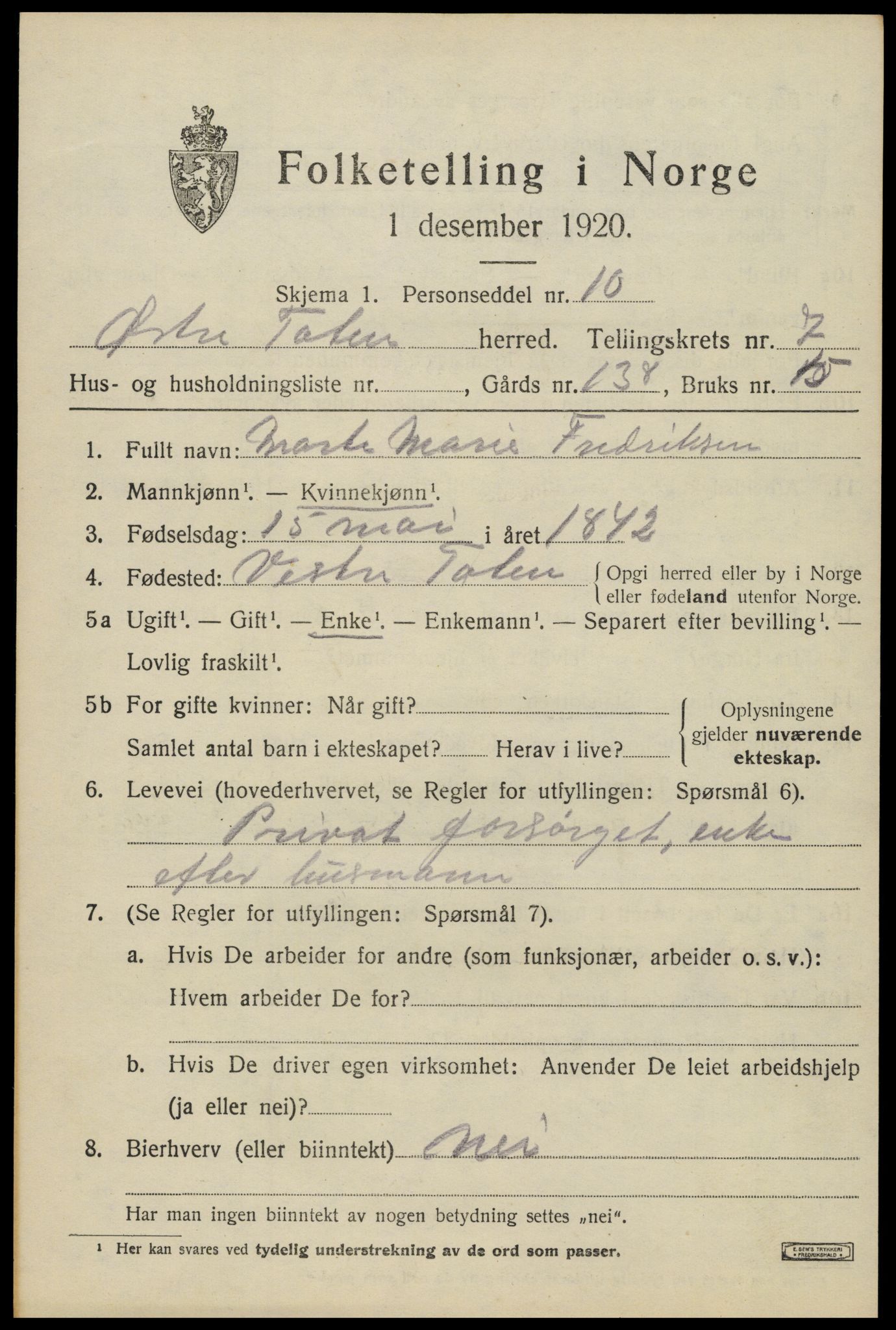 SAH, Folketelling 1920 for 0528 Østre Toten herred, 1920, s. 15550