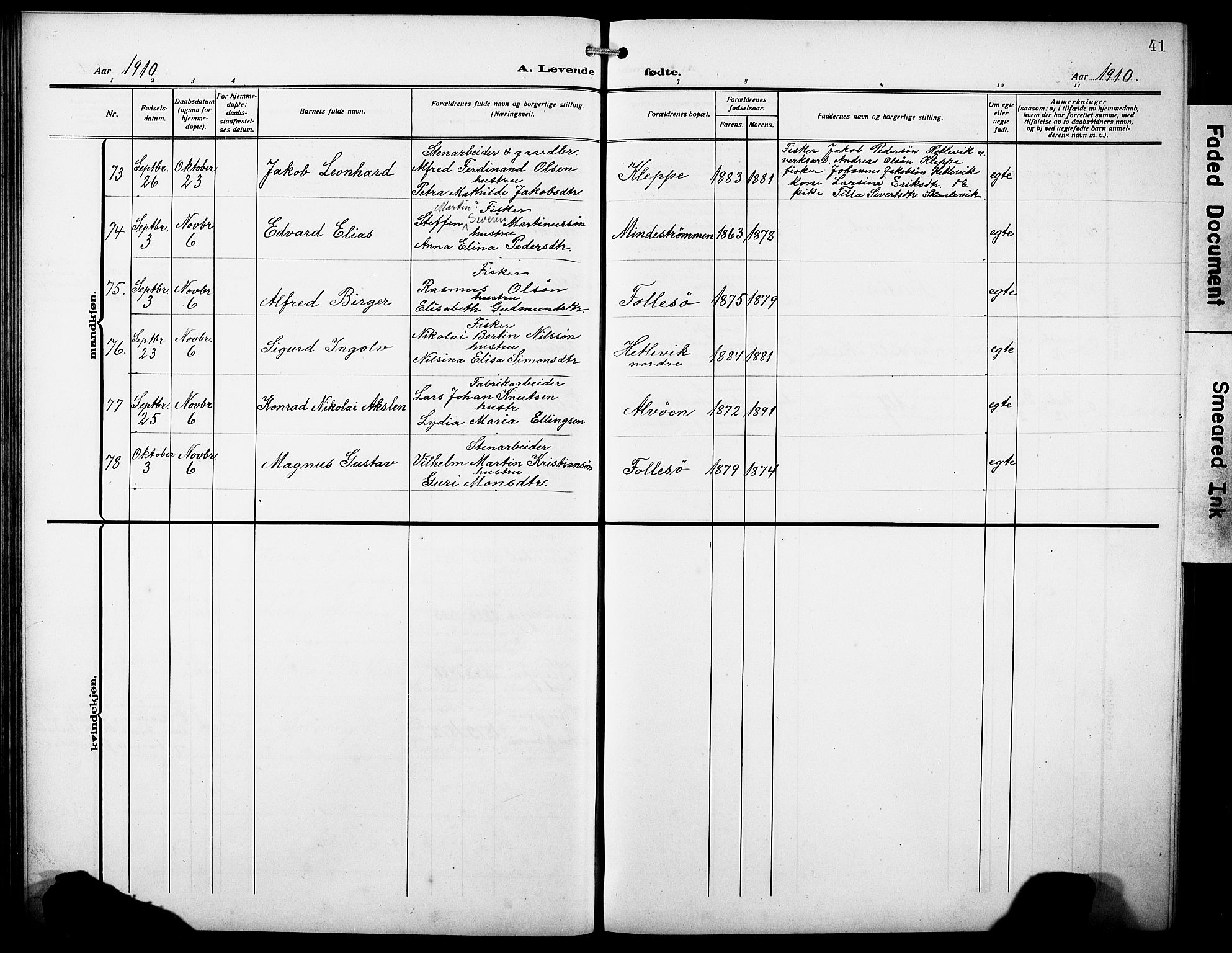 Askøy Sokneprestembete, AV/SAB-A-74101/H/Ha/Hab/Haba/L0011: Klokkerbok nr. A 11, 1908-1931, s. 41