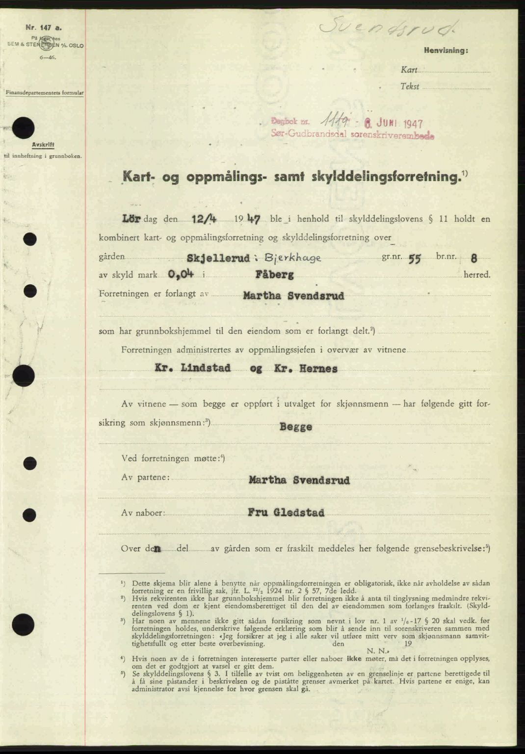 Sør-Gudbrandsdal tingrett, SAH/TING-004/H/Hb/Hbd/L0018: Pantebok nr. A18, 1947-1947, Dagboknr: 1119/1947