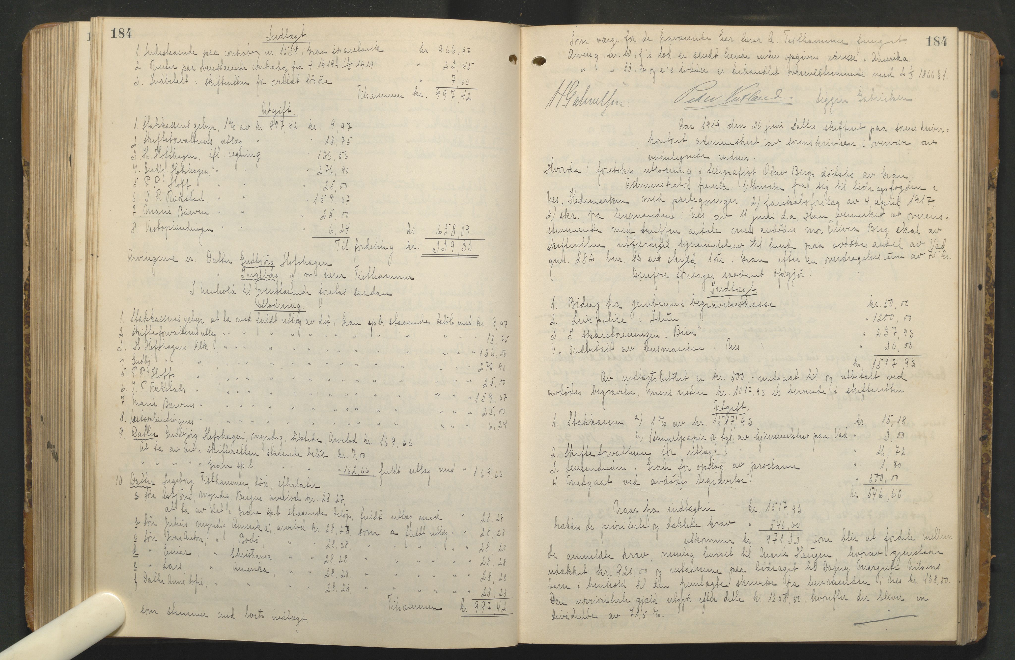 Hadeland og Land tingrett, AV/SAH-TING-010/J/Jd/L0005: Skifteutlodningsprotokoll, 1913-1924, s. 184