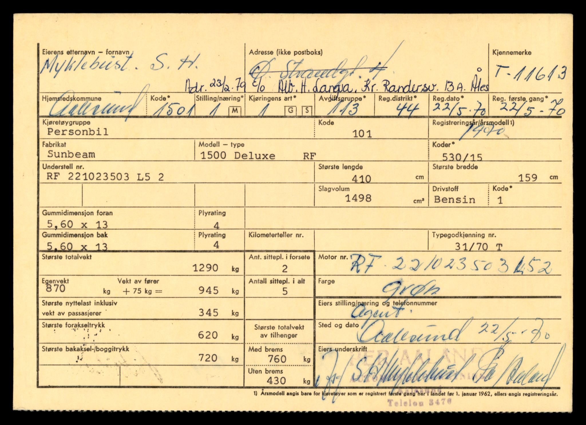 Møre og Romsdal vegkontor - Ålesund trafikkstasjon, AV/SAT-A-4099/F/Fe/L0029: Registreringskort for kjøretøy T 11430 - T 11619, 1927-1998, s. 2841