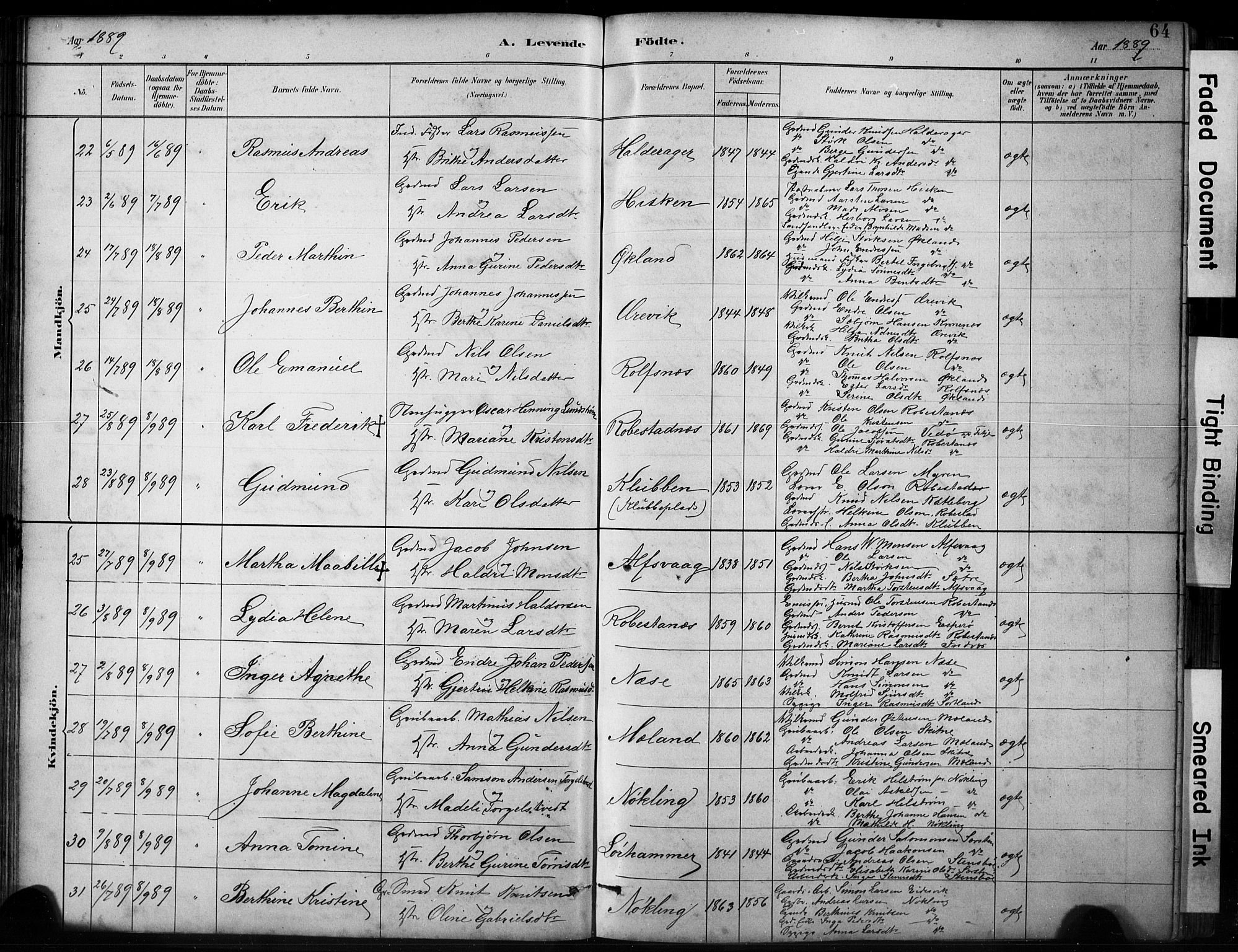 Finnås sokneprestembete, AV/SAB-A-99925/H/Ha/Hab/Habb/L0003: Klokkerbok nr. B 3, 1882-1897, s. 64