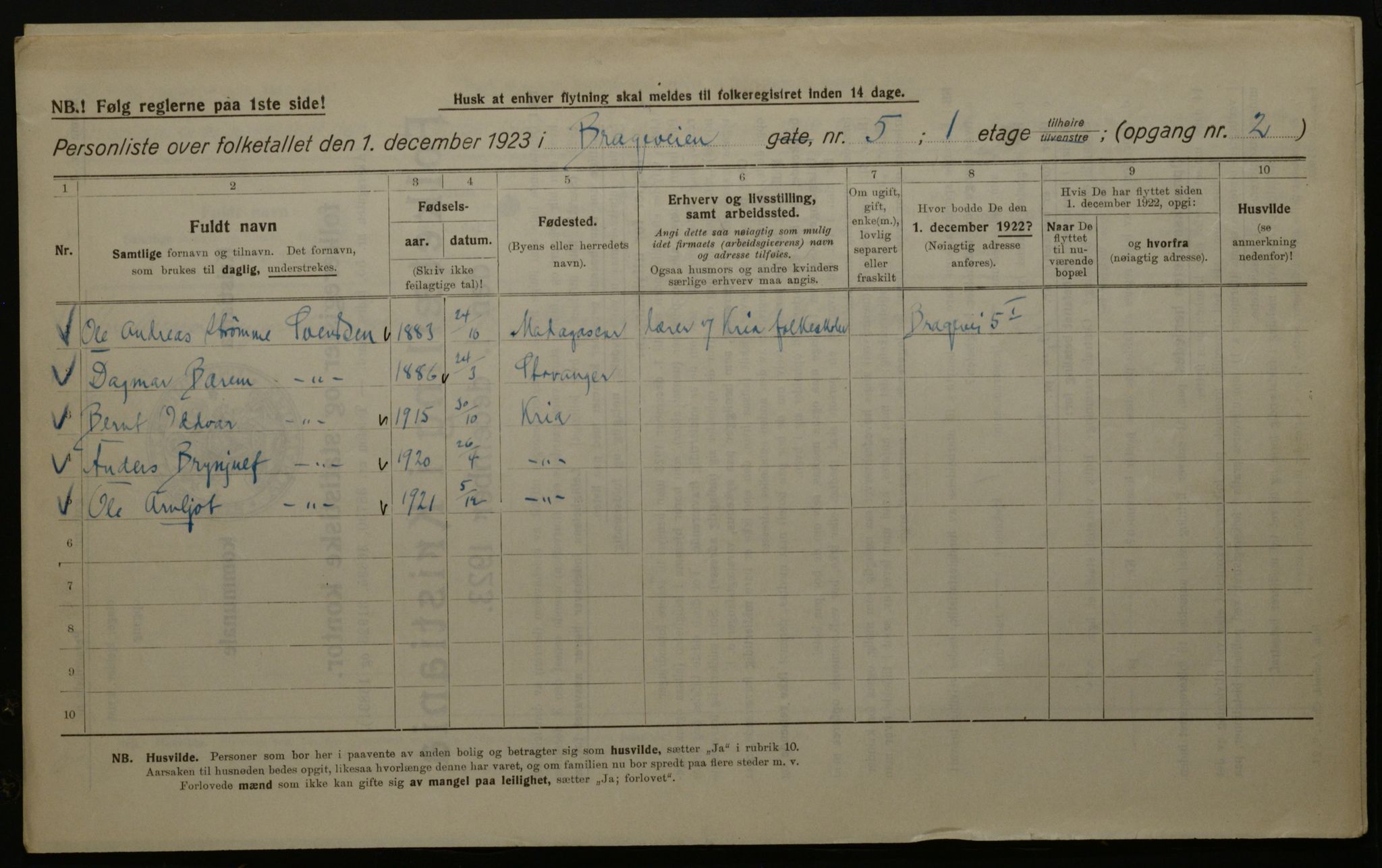 OBA, Kommunal folketelling 1.12.1923 for Kristiania, 1923, s. 9206