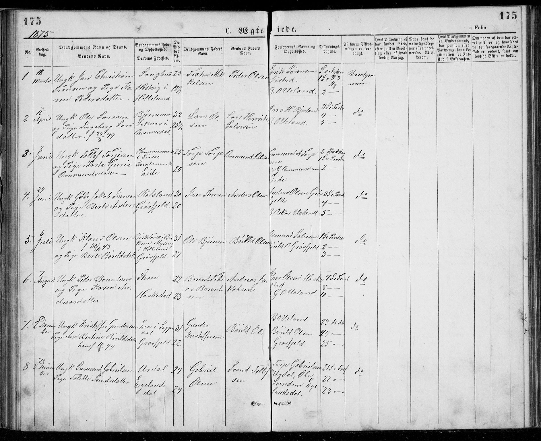 Lund sokneprestkontor, AV/SAST-A-101809/S07/L0005: Klokkerbok nr. B 5, 1875-1889, s. 175