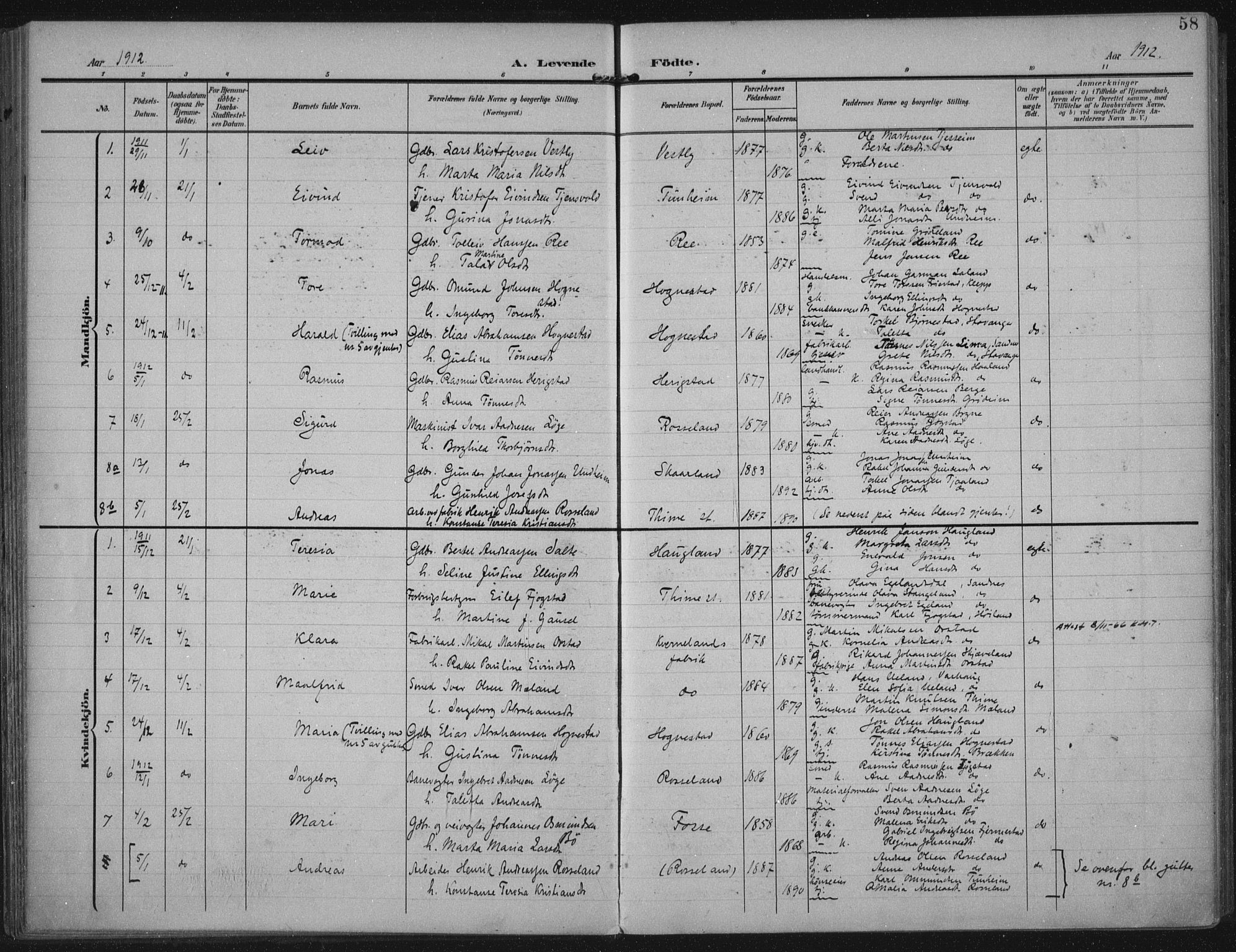 Lye sokneprestkontor, SAST/A-101794/002/A/L0001: Ministerialbok nr. A 12, 1904-1920, s. 58