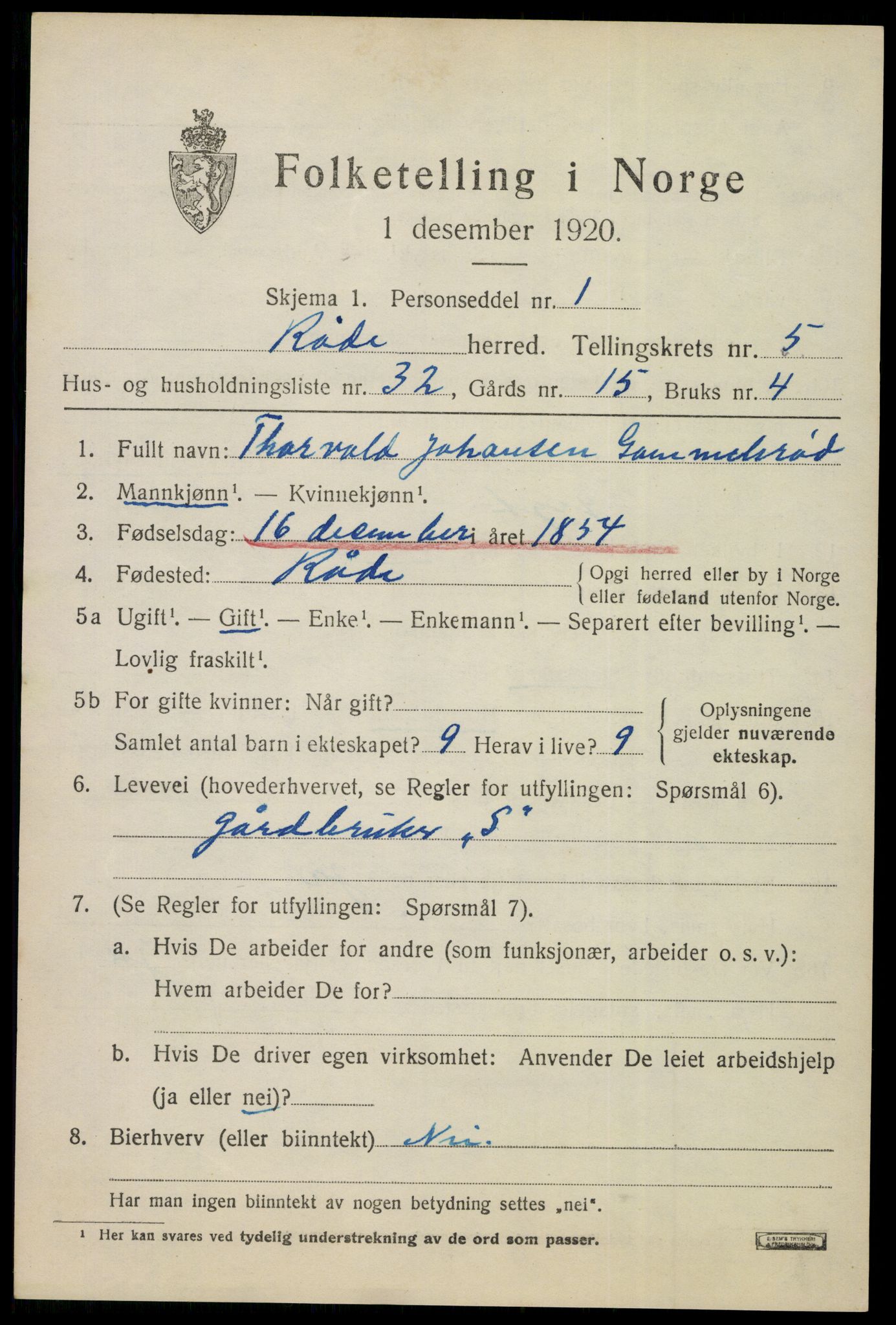 SAO, Folketelling 1920 for 0135 Råde herred, 1920, s. 5205