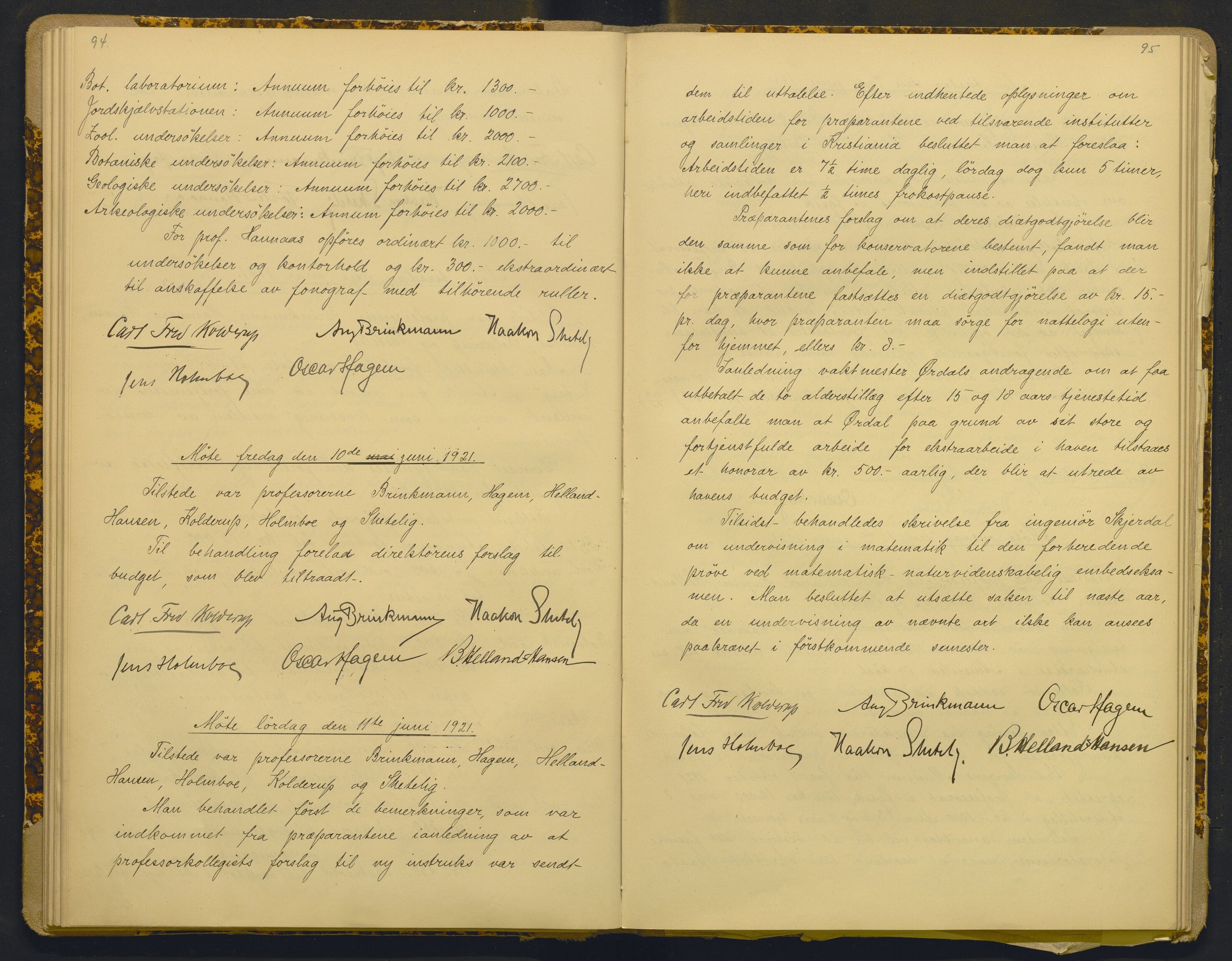 Bergens Museum, AV/SAB-A-17301/18/A/L0001: Bestyrerkollegiets forhandlingsprotokoll med register , 1907-1927, s. 94-95
