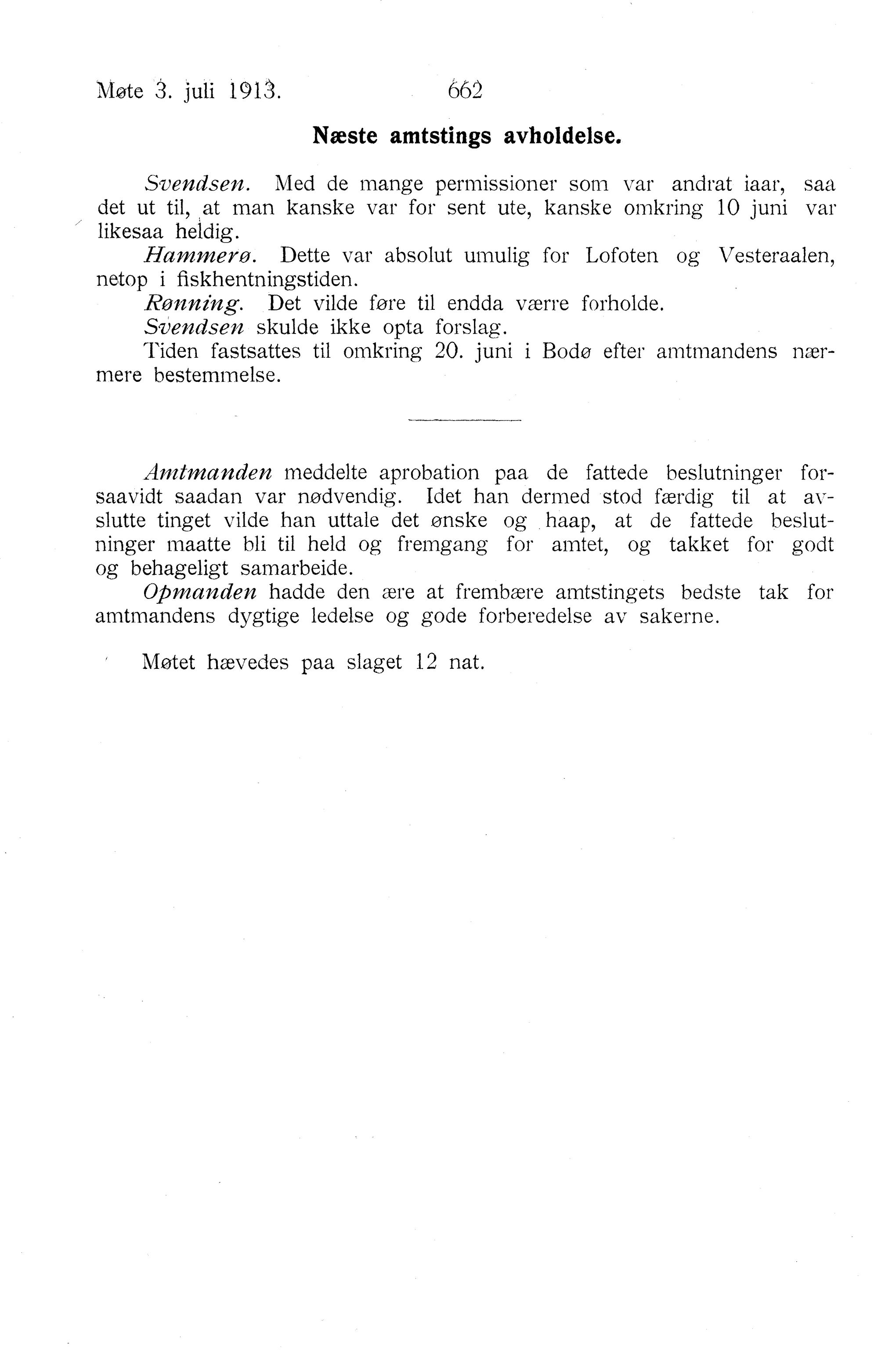 Nordland Fylkeskommune. Fylkestinget, AIN/NFK-17/176/A/Ac/L0036: Fylkestingsforhandlinger 1913, 1913