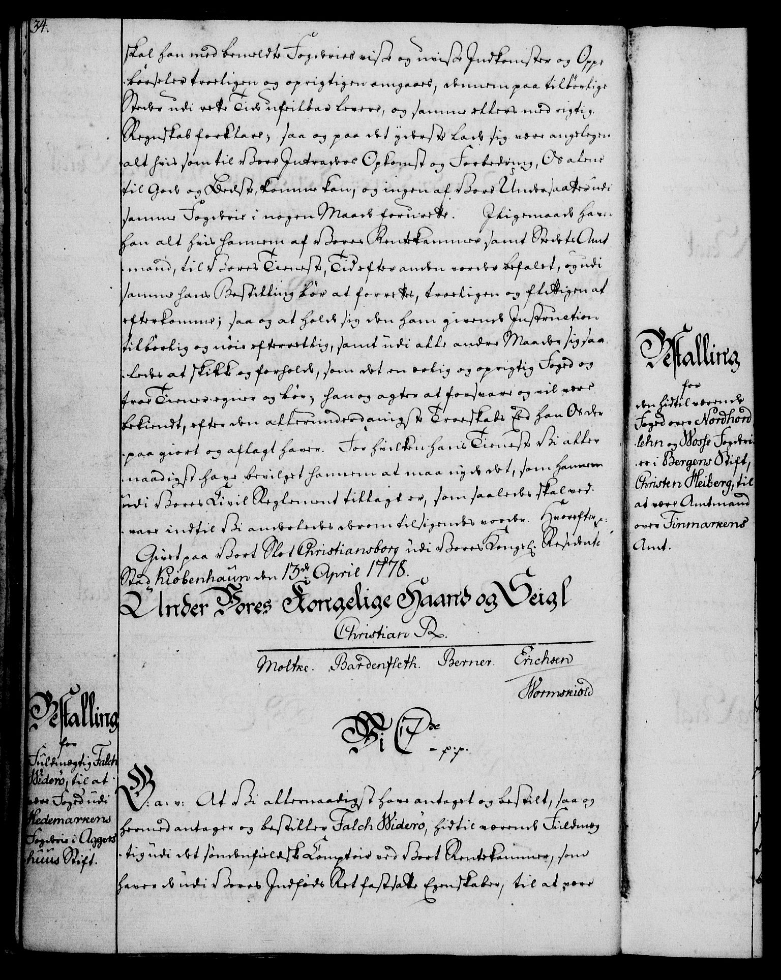 Rentekammeret, Kammerkanselliet, RA/EA-3111/G/Gg/Gge/L0006: Norsk bestallingsprotokoll med register (merket RK 53.30), 1773-1814, s. 34